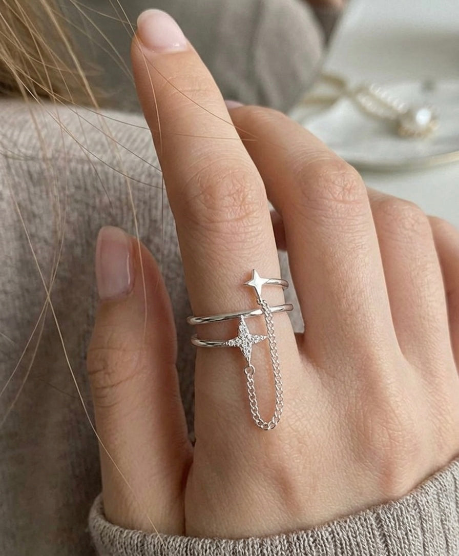 MWAC007 - خاتم نجمتين قابل للتعديل - Aya