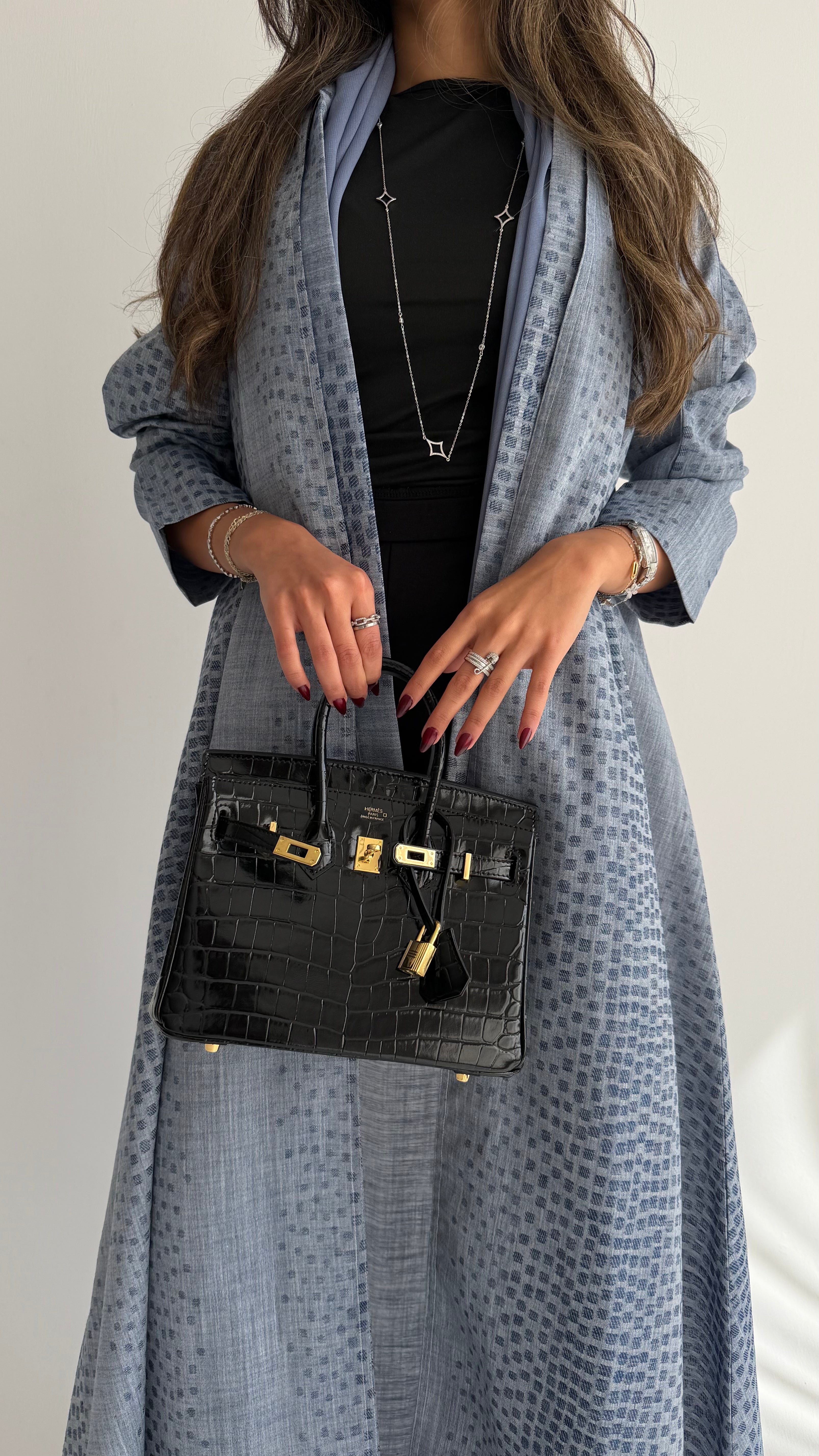 MWT717 - عباية لنن سماوي | baby blue linen abaya - Aya