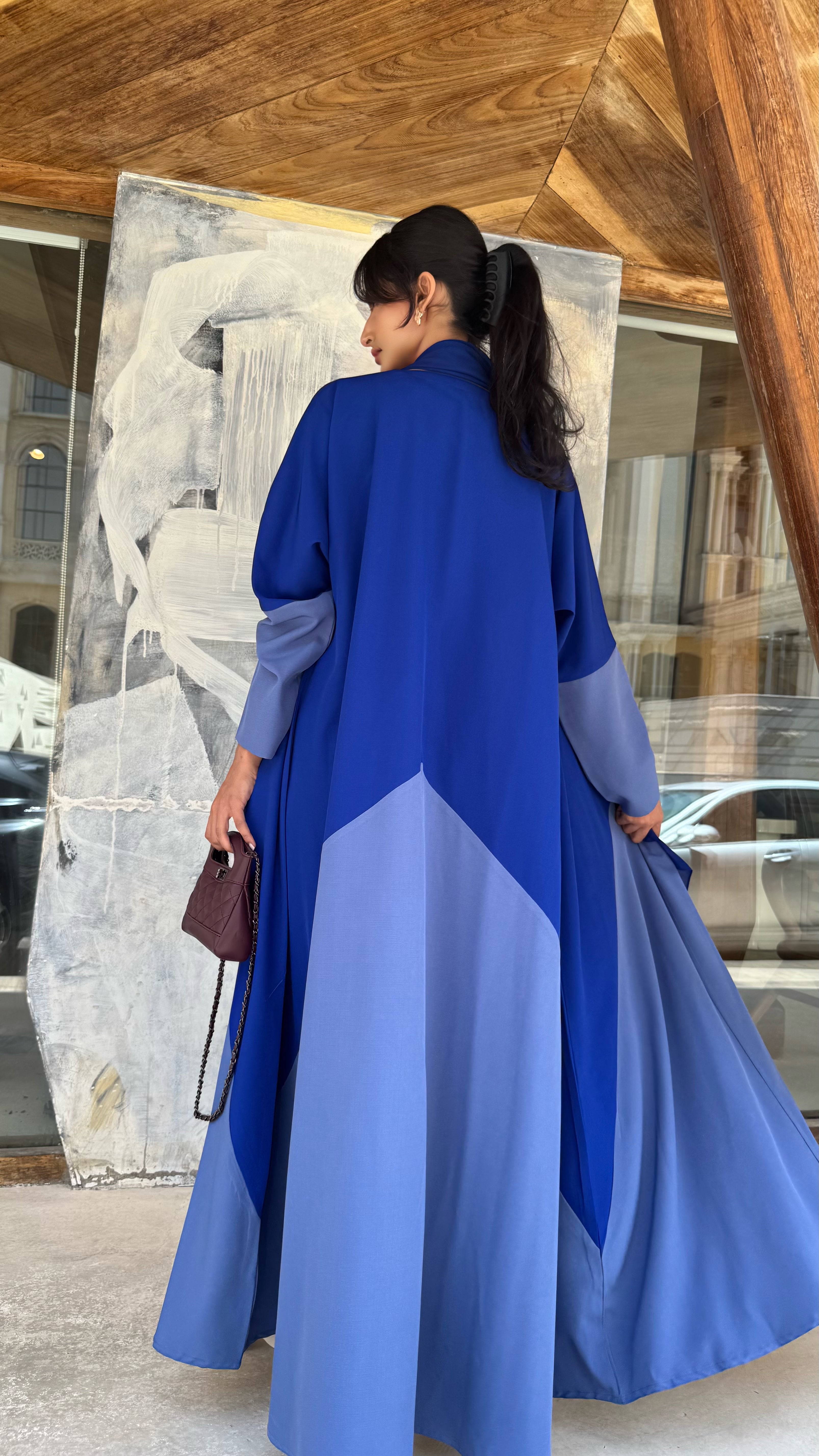 MWT41 -عباية كريب ازرق كلوش - Aya