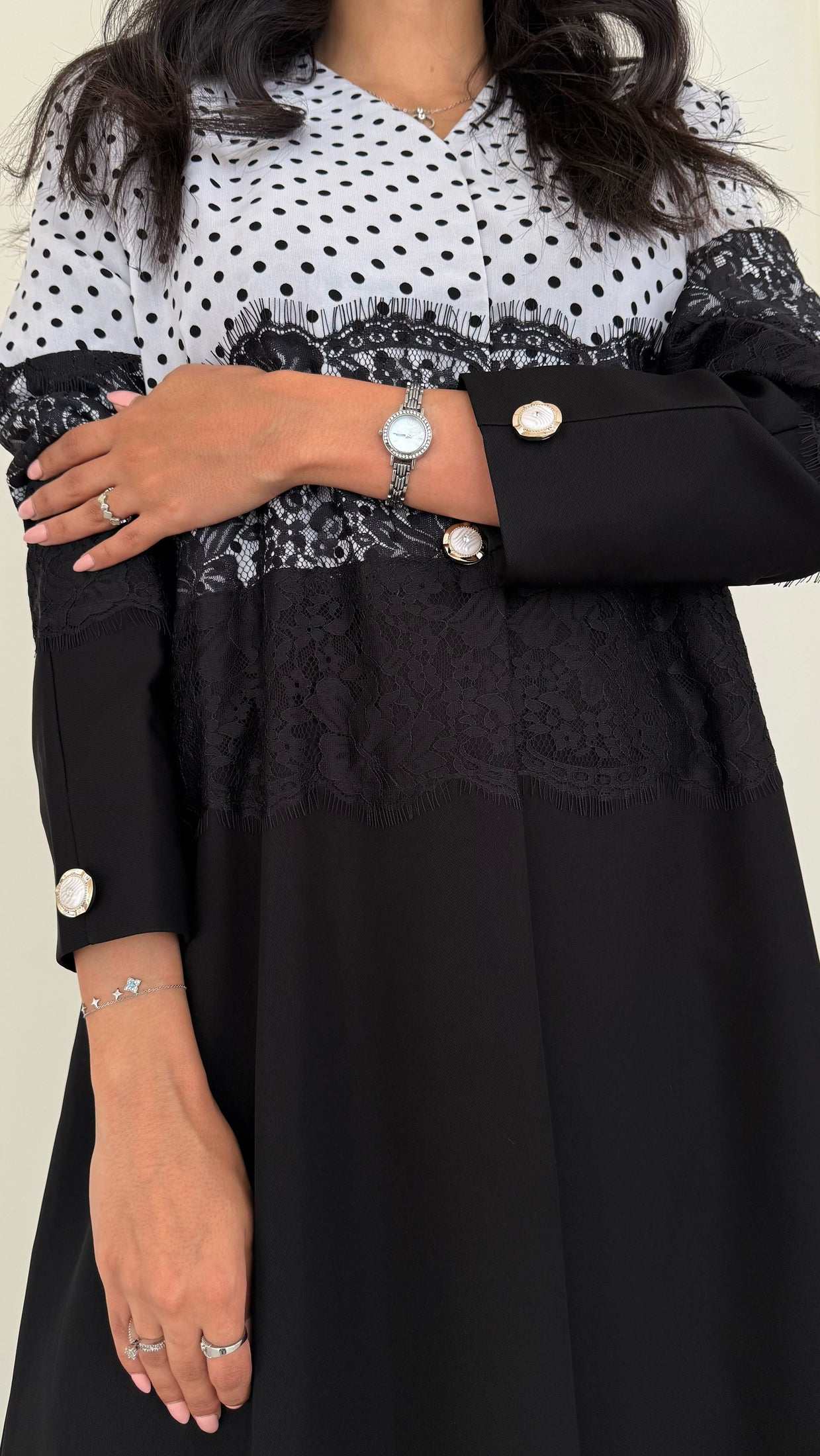 MWT507 - عباية بليزر مع قماش منقط - Aya