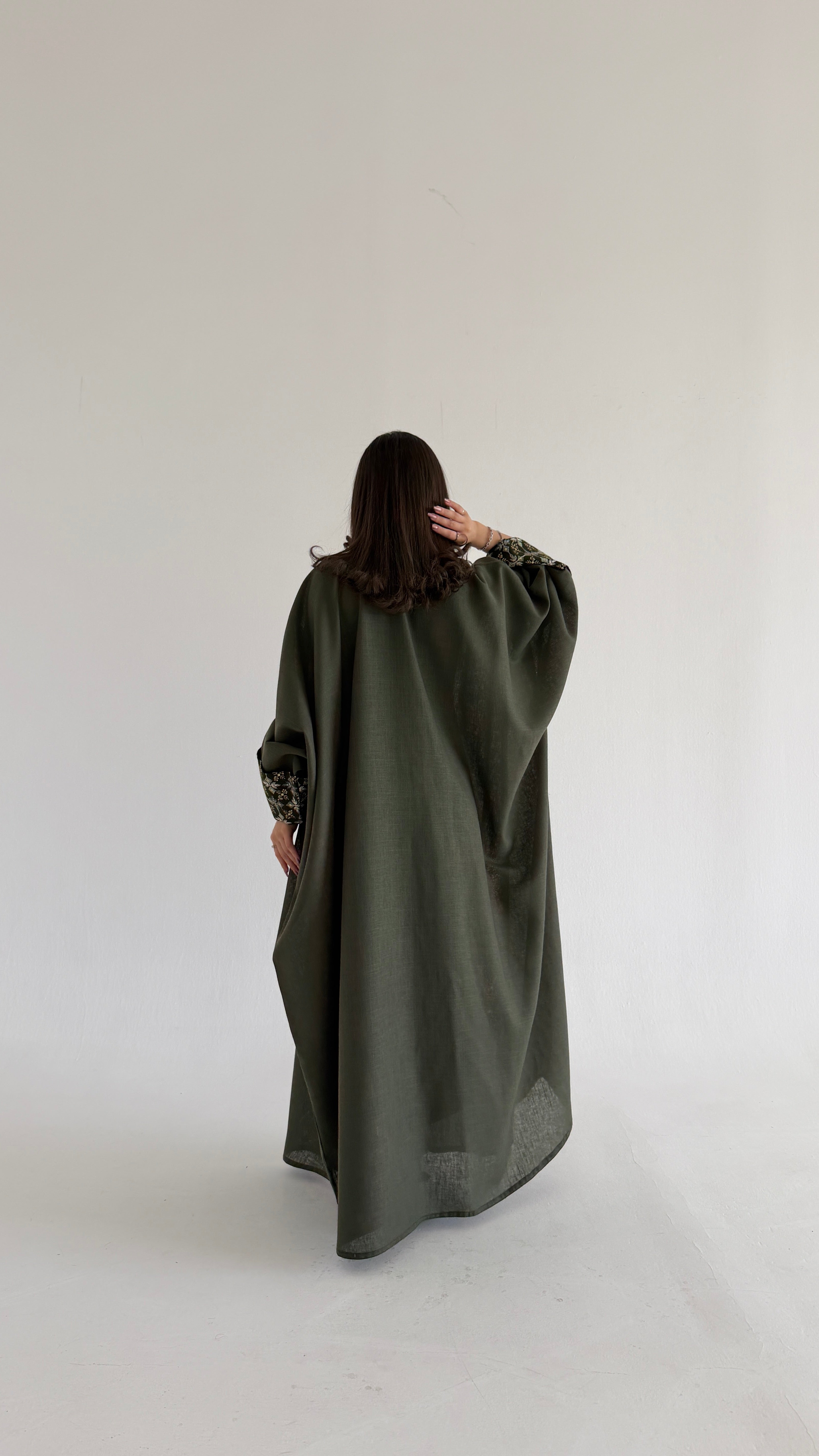 MWT5025 - قماش لينن زيتي مع قماش تطريز زيتي قصة كلوش - Aya