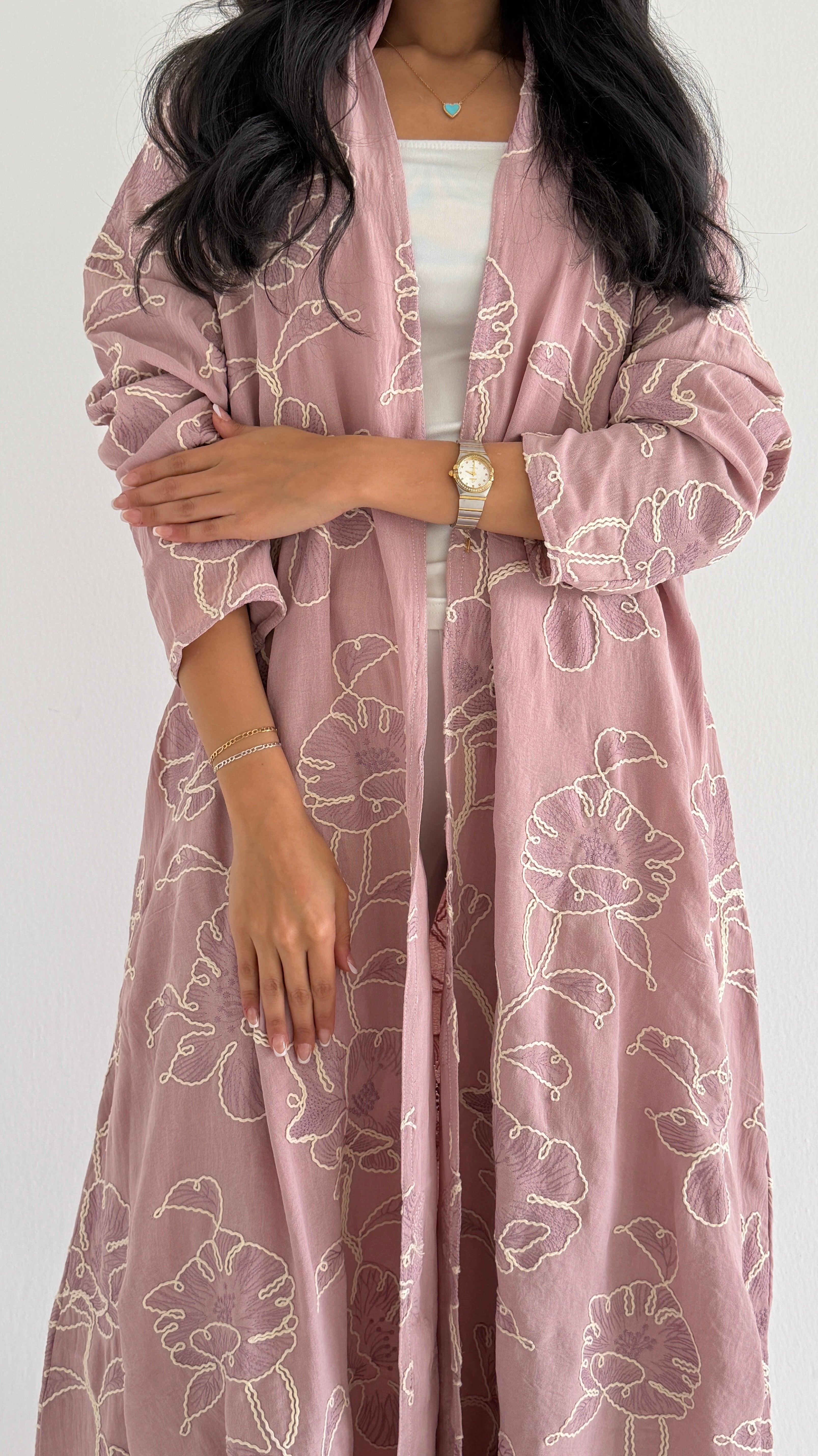 MWT2005 - عبايه لنن مطرز مع كريب - Aya