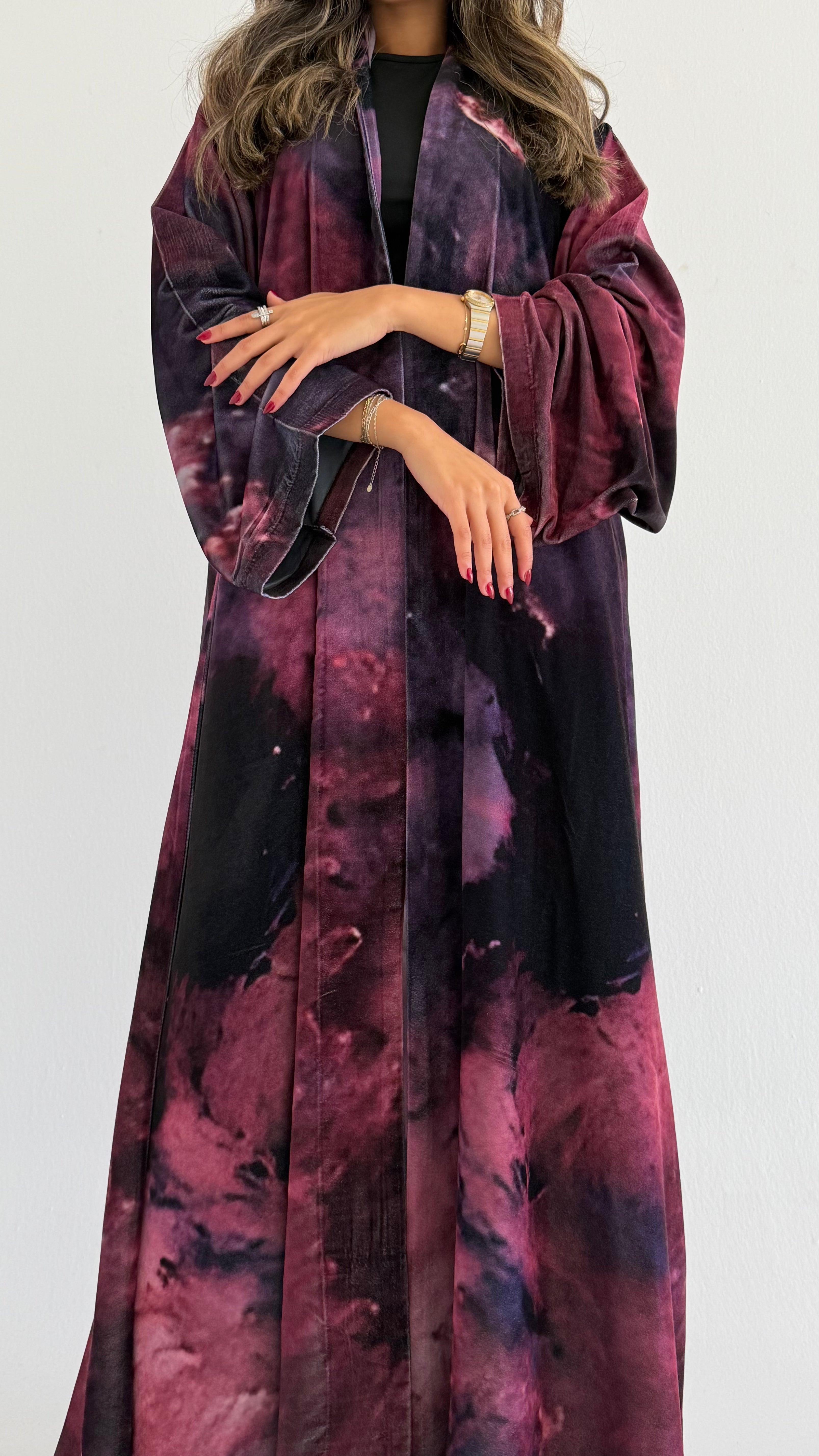 MWT887 - عباية مخمل طباعة