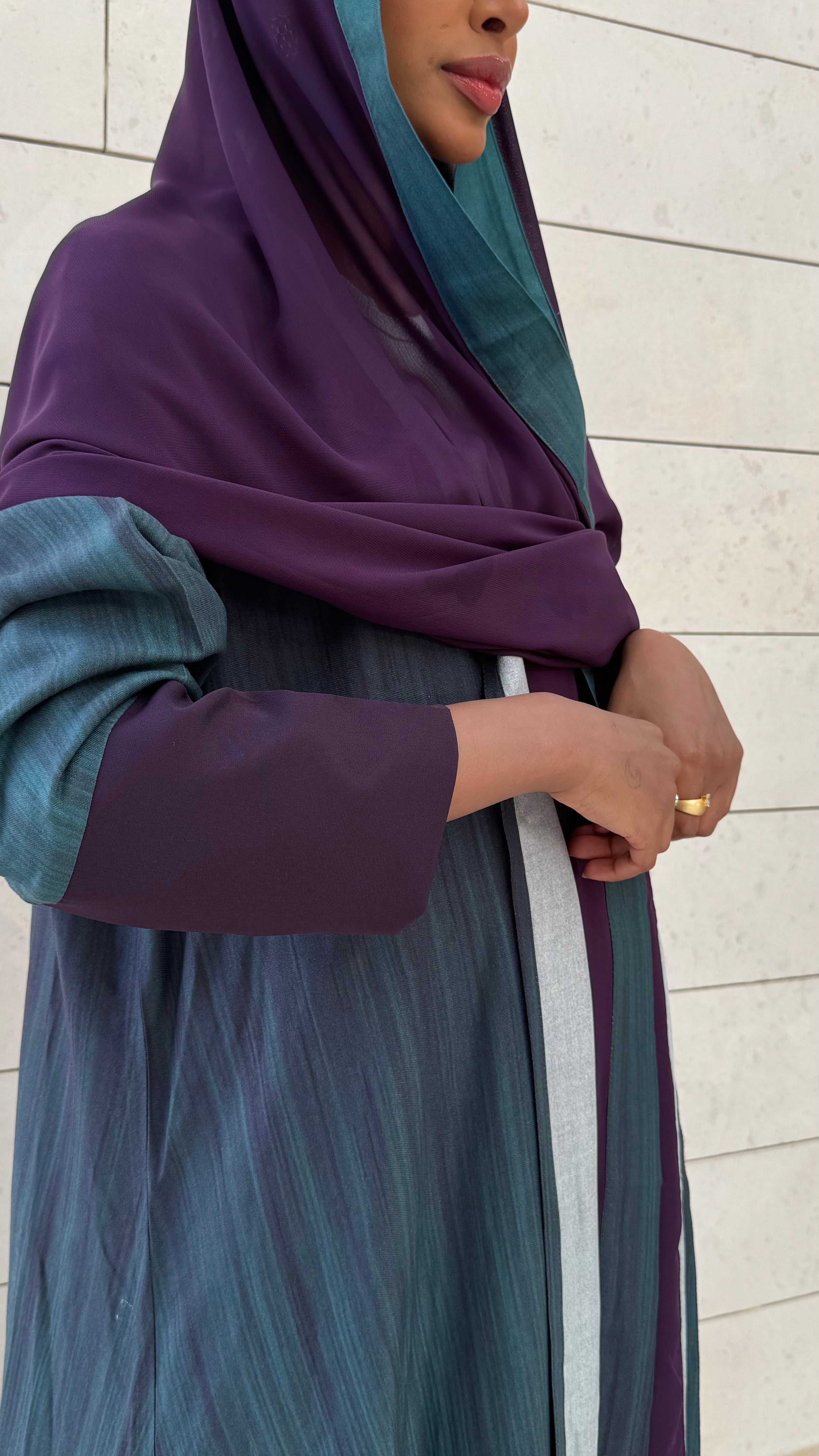 MWT306 - عباية فسكوز مشجر اخضر | Green Viscose - Aya