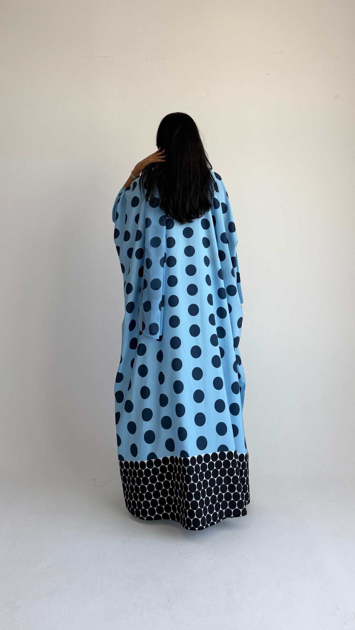 MWT2094 - Blue Polka Dot Abaya | عباية منقطة سماوي - Aya
