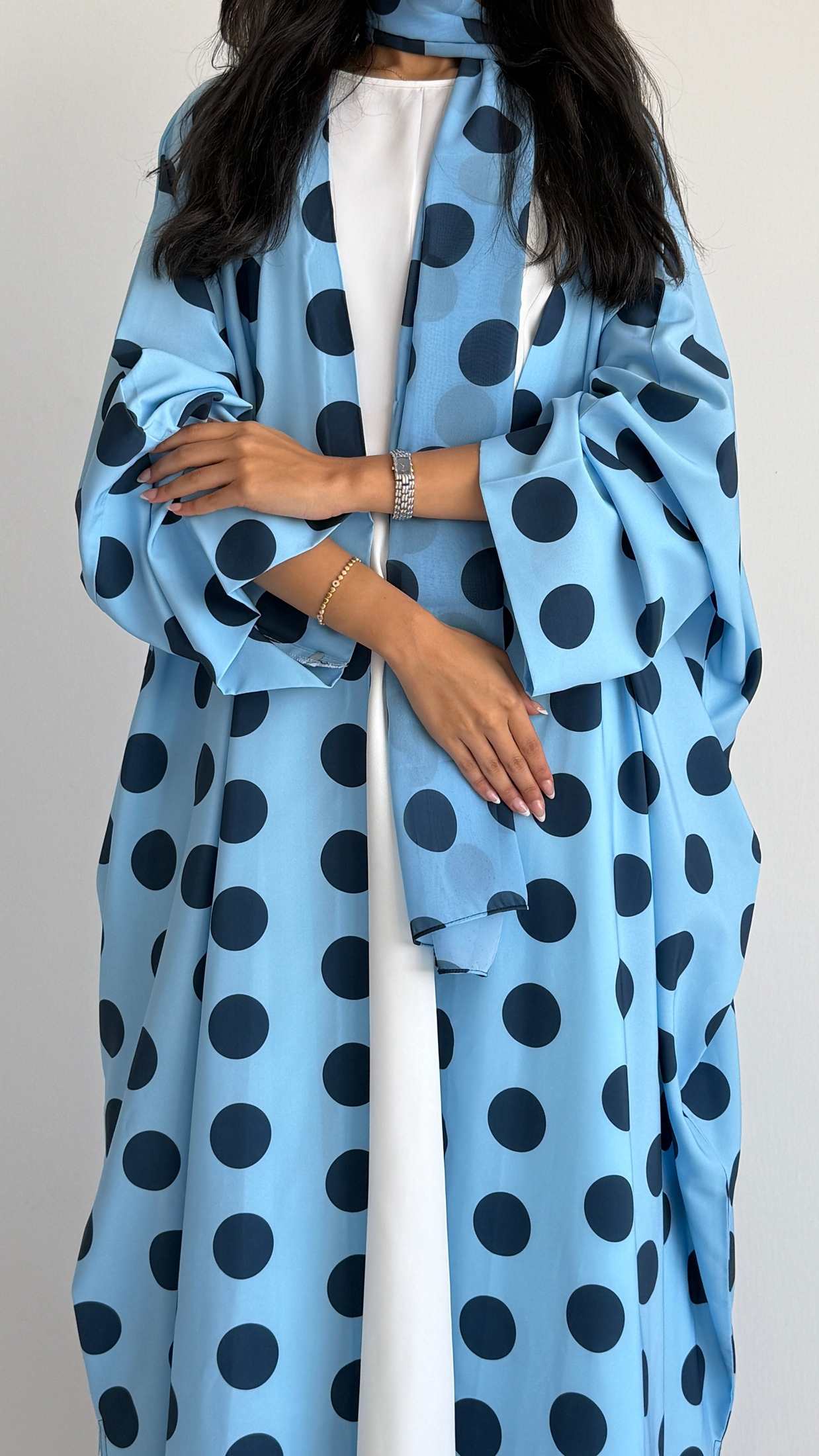 MWT2094 - Blue Polka Dot Abaya | عباية منقطة سماوي - Aya
