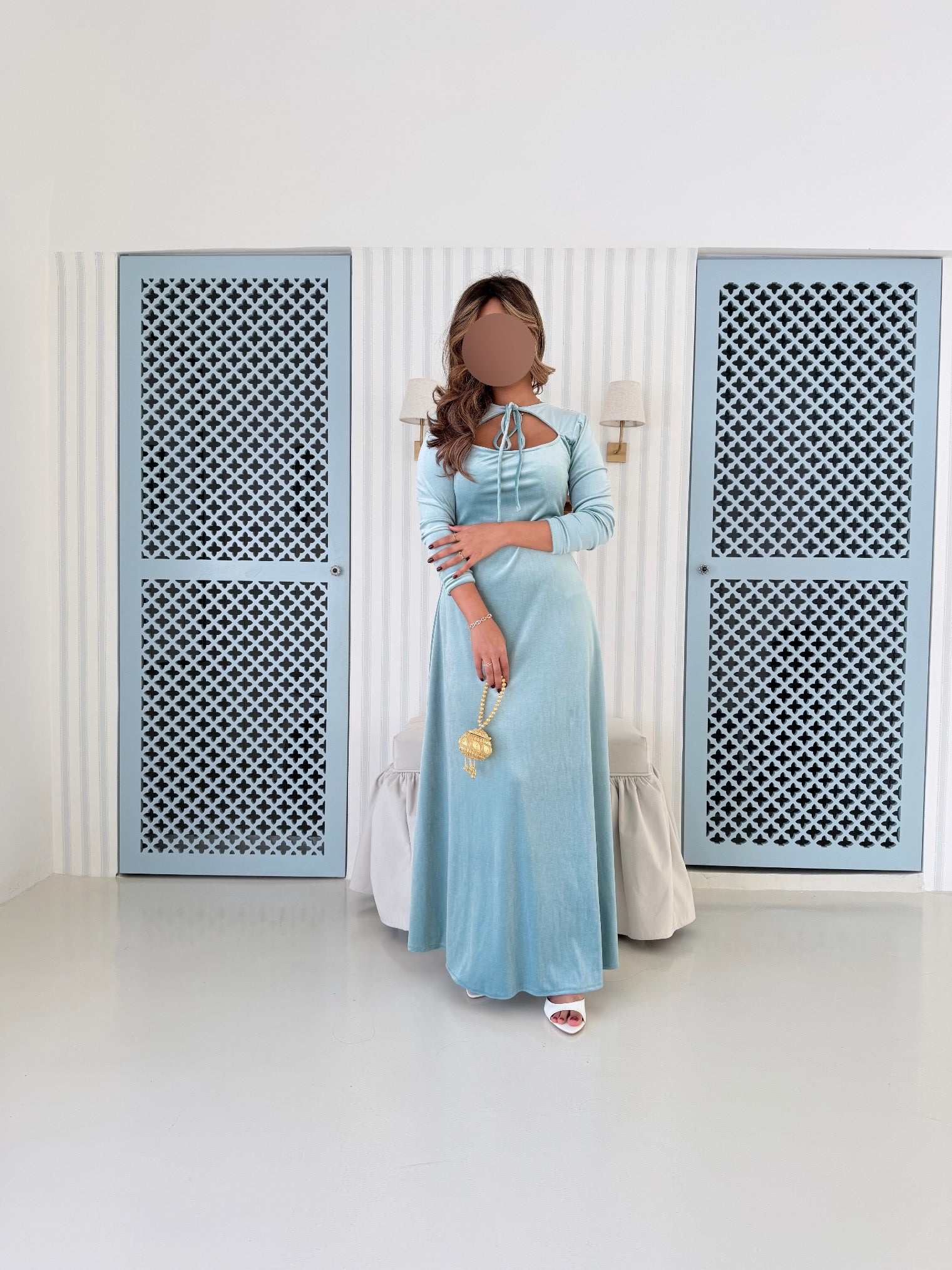 MWJ039 - جلابية مخمل سماوي - Aya