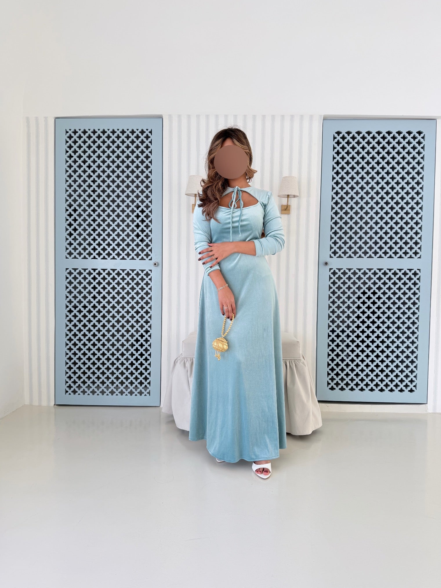 MWJ039 - جلابية مخمل سماوي - Aya