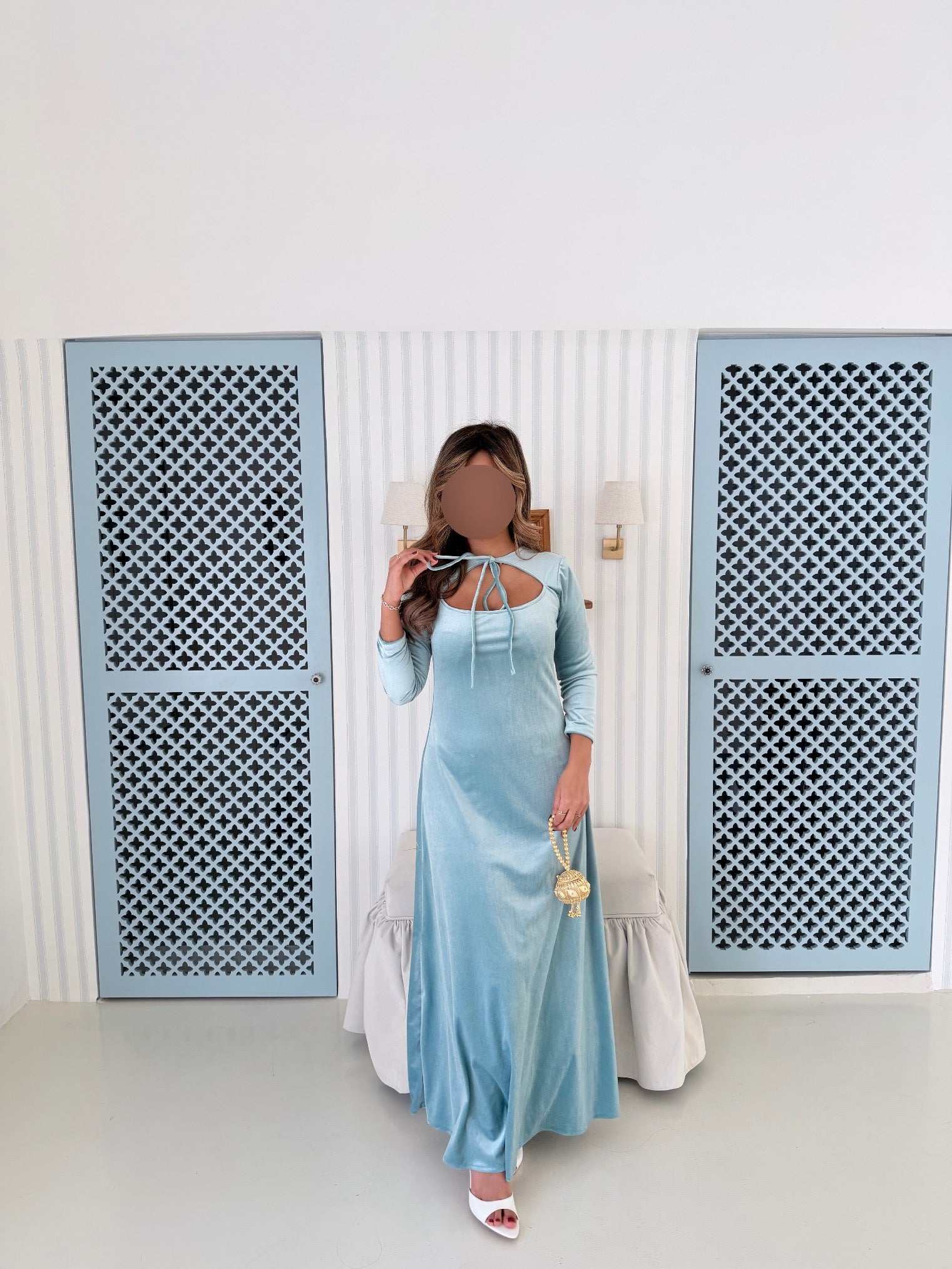 MWJ039 - جلابية مخمل سماوي - Aya