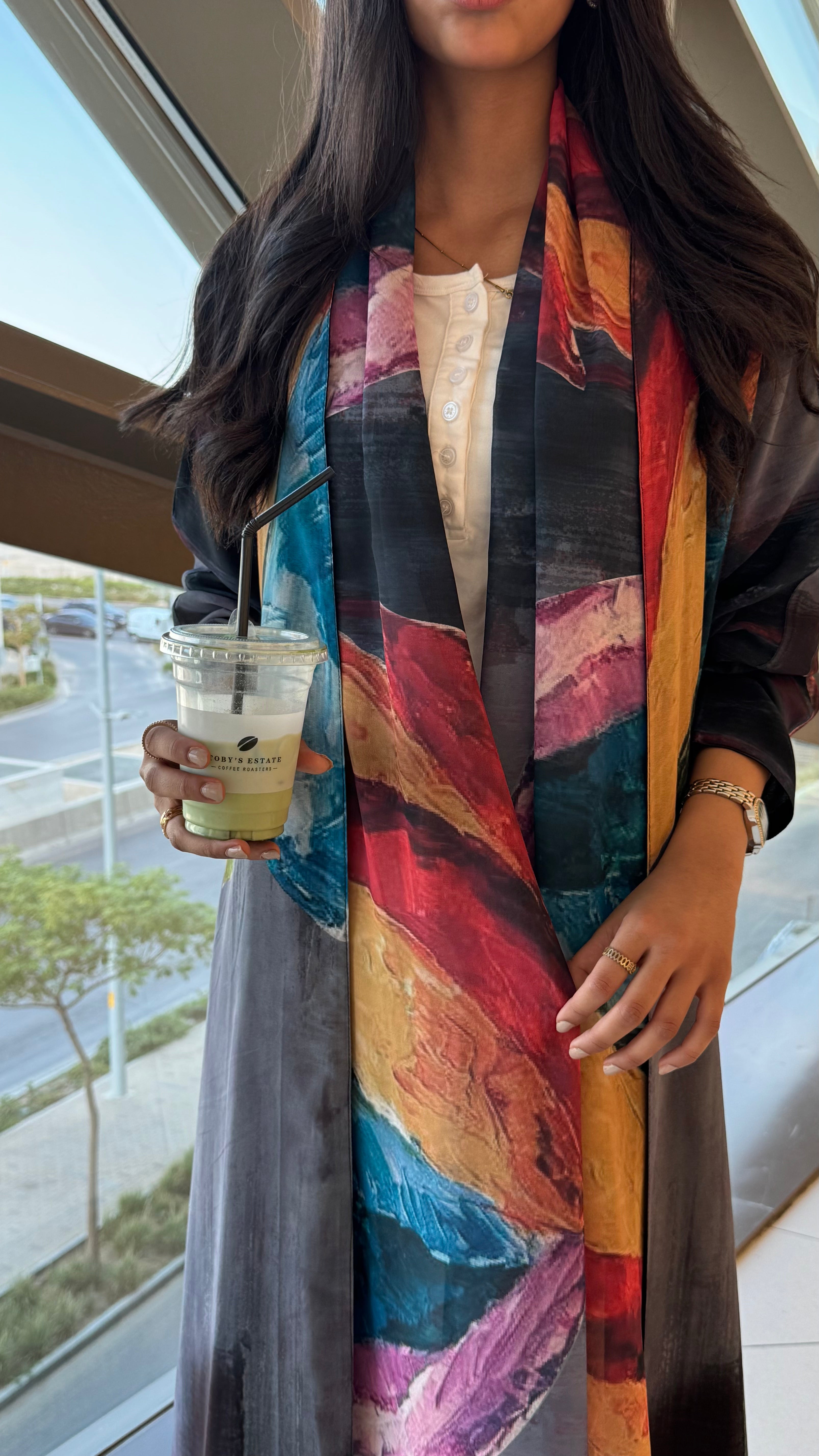 MW1561 - عباية شيفون مورد | Chiffon flowered abaya - Aya