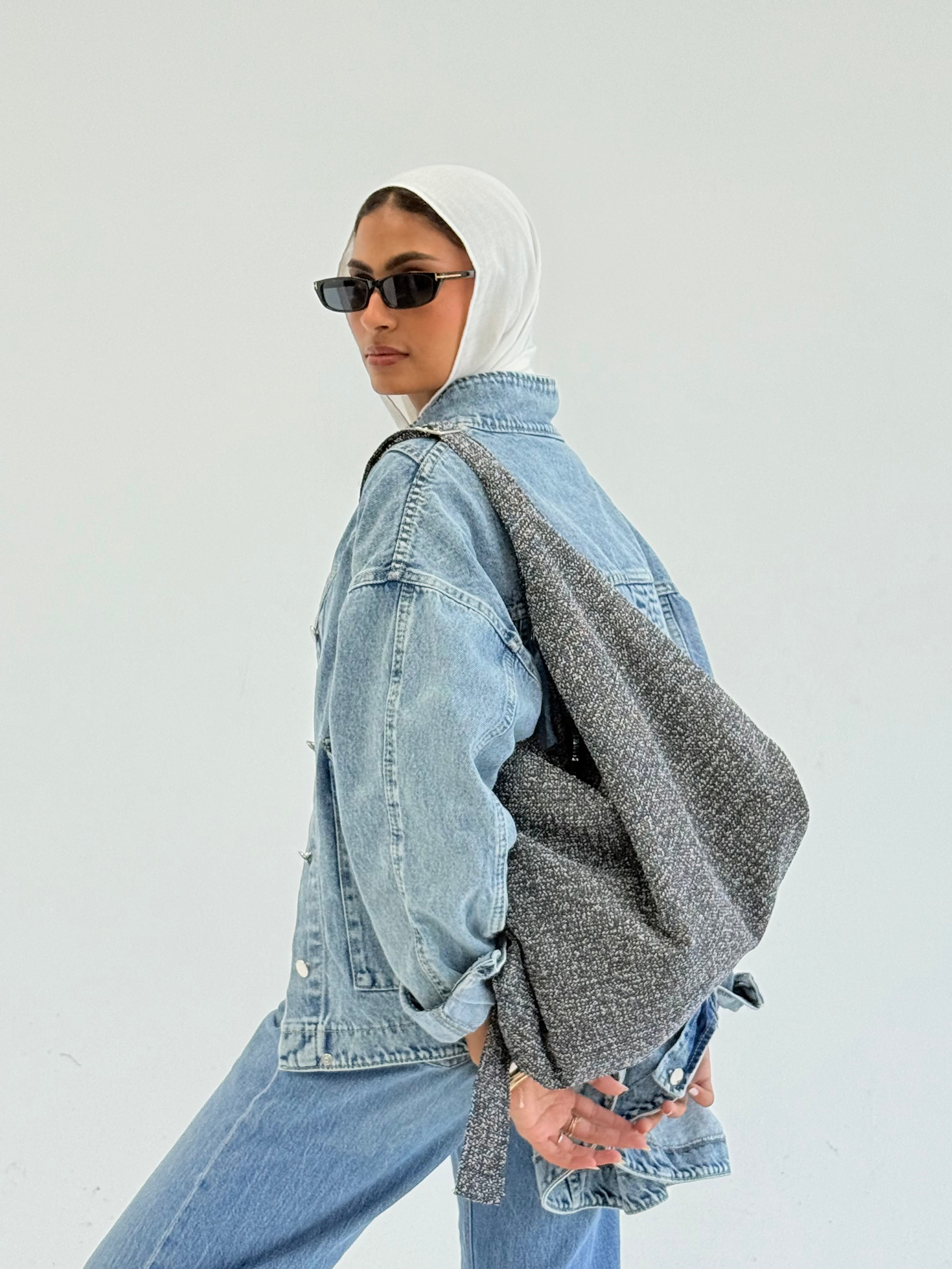 MWB1400 - حقيبة هوبو كتان رمادى - Aya