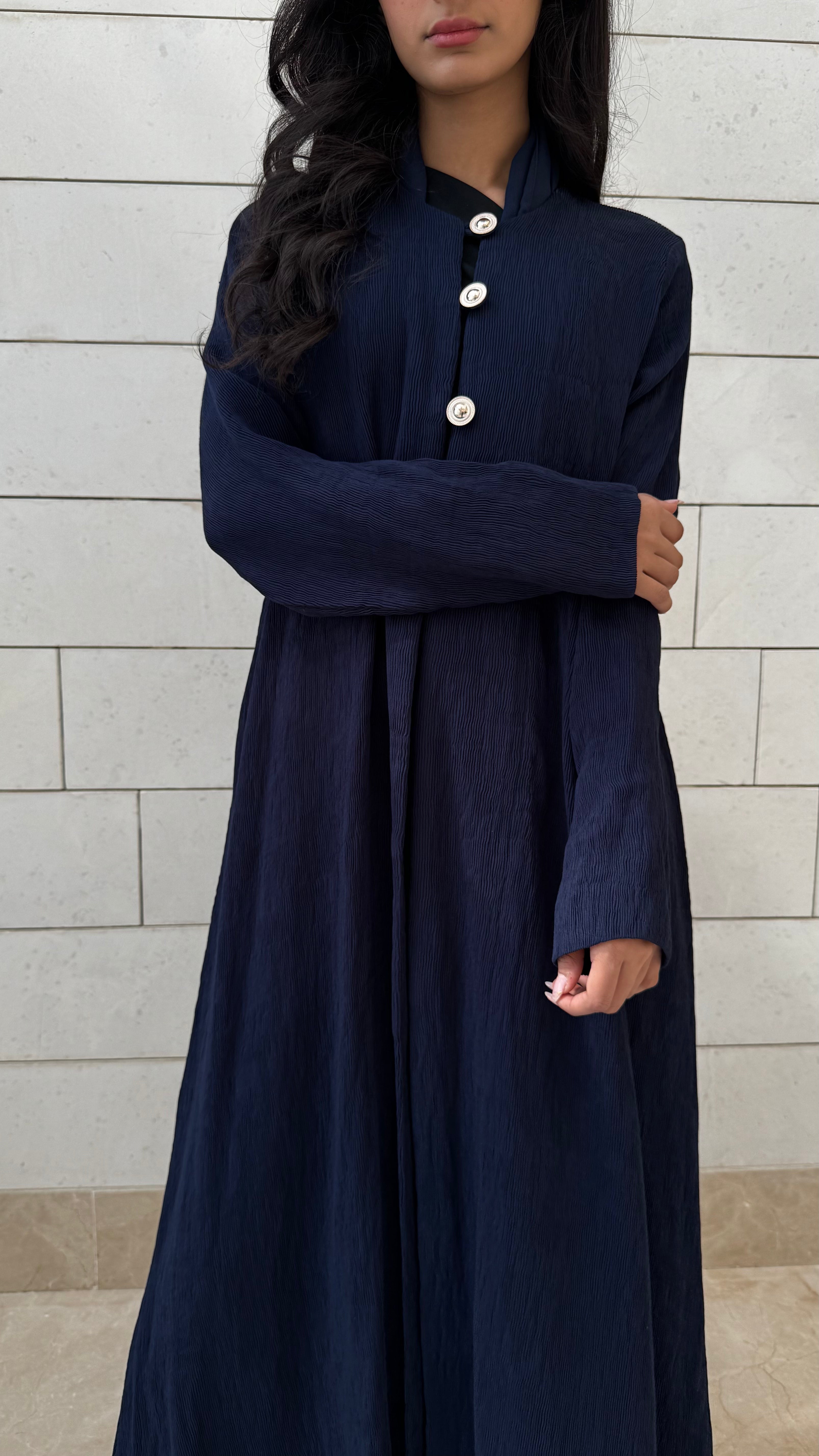 MWT660 - عباية كحلي بازارير ذهبية - Aya