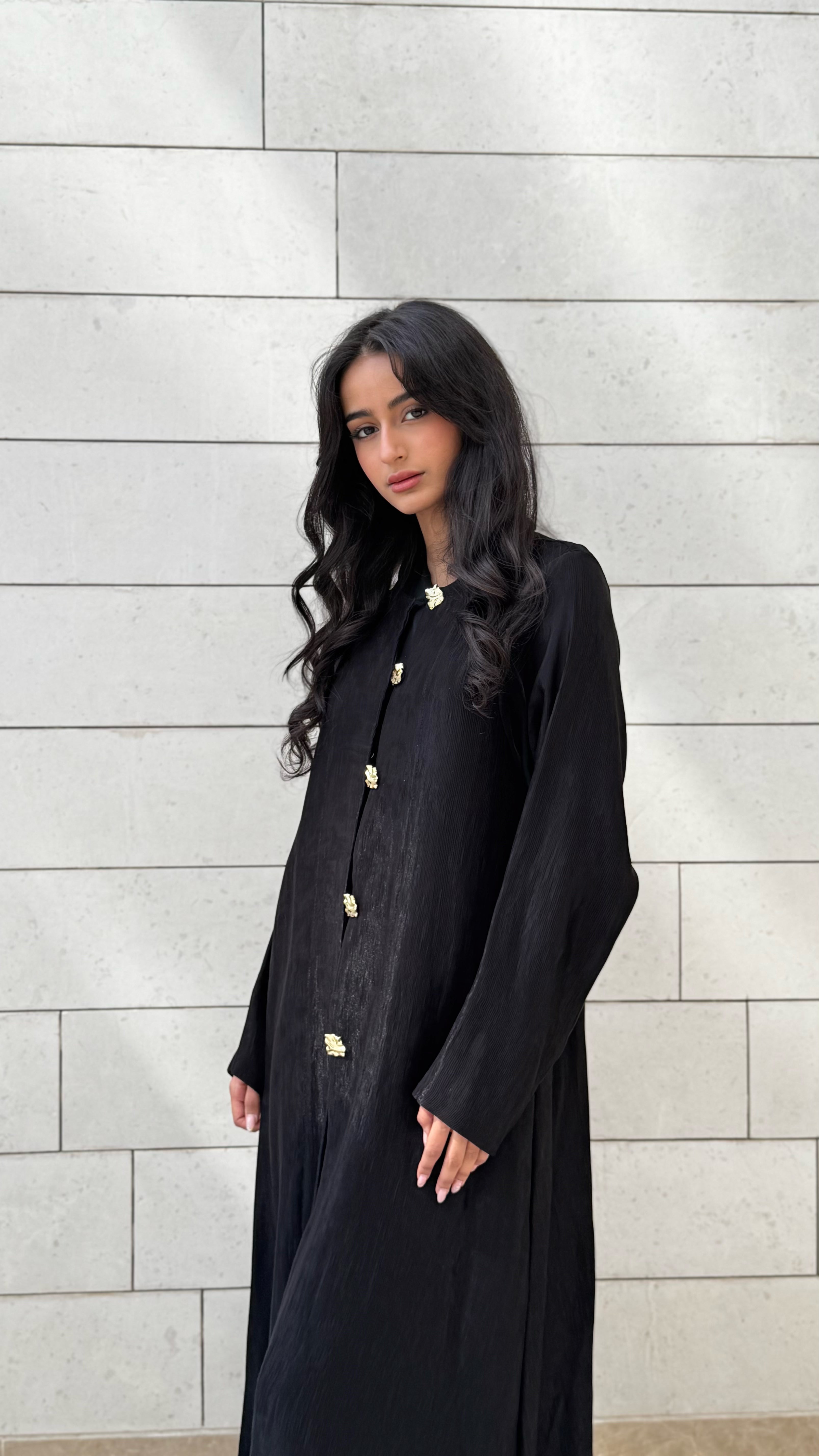 MWT659 -عباية اسود بليزر قماش مكسر - Aya