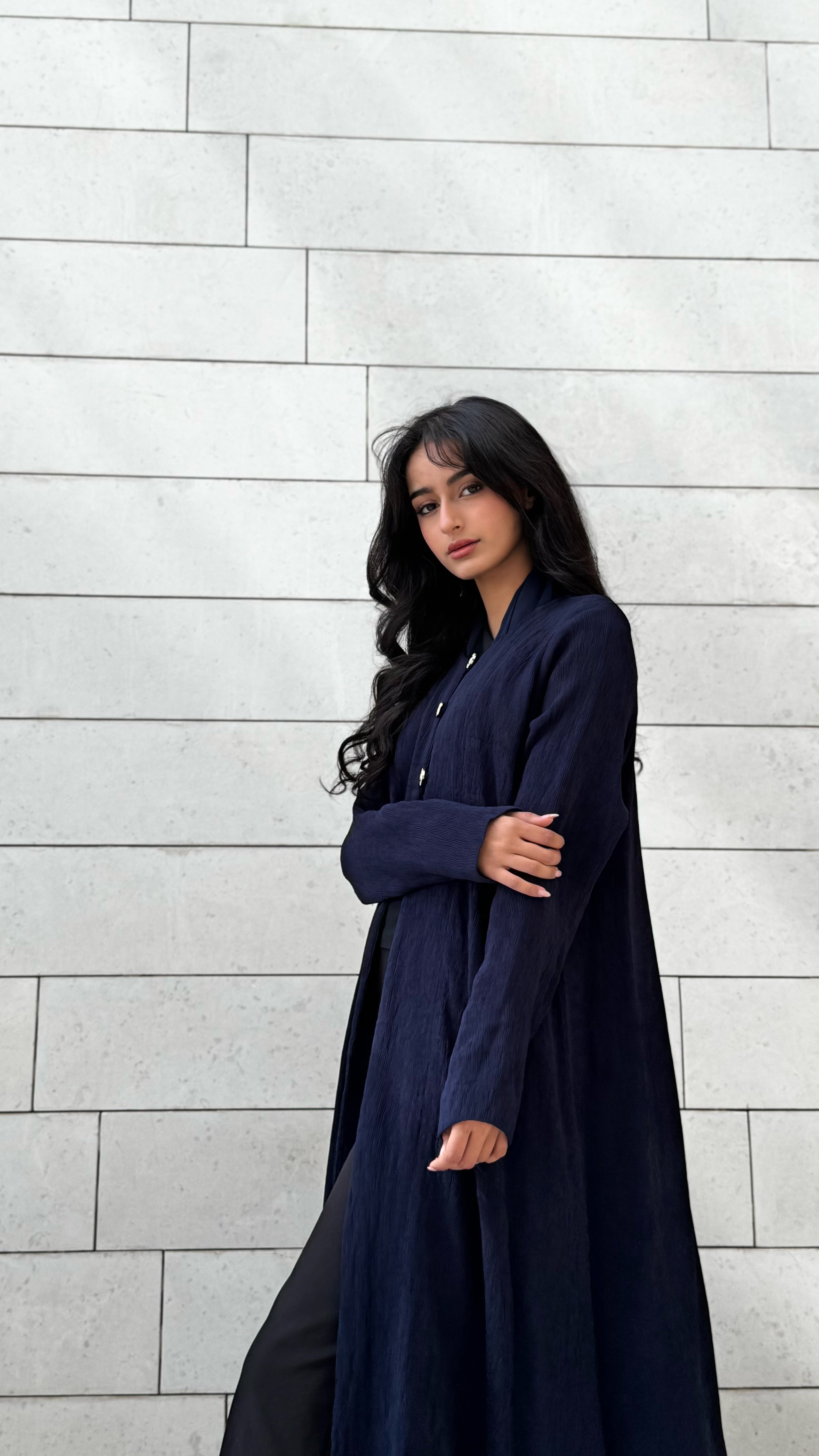 MWT660 - عباية كحلي بازارير ذهبية - Aya