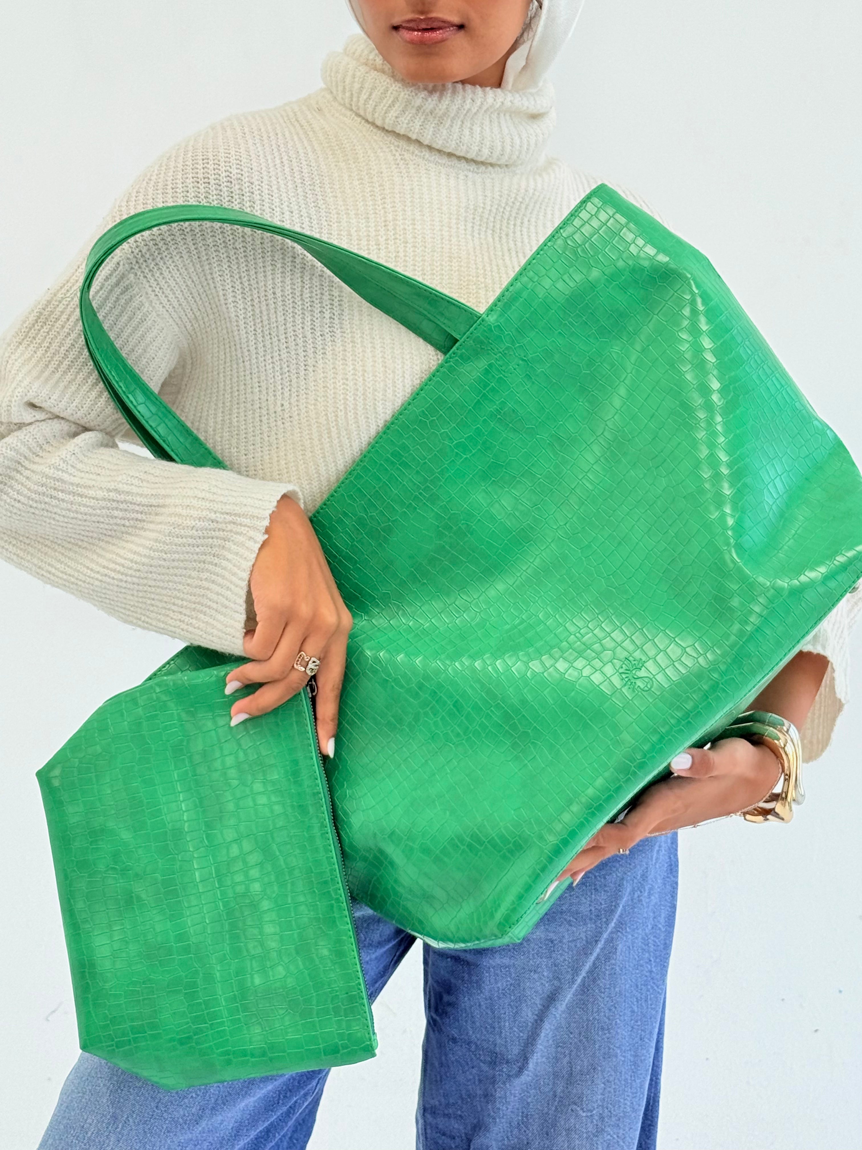 MWB1800 - شنطة جلد مستطيلة باللون الأخضر - Aya