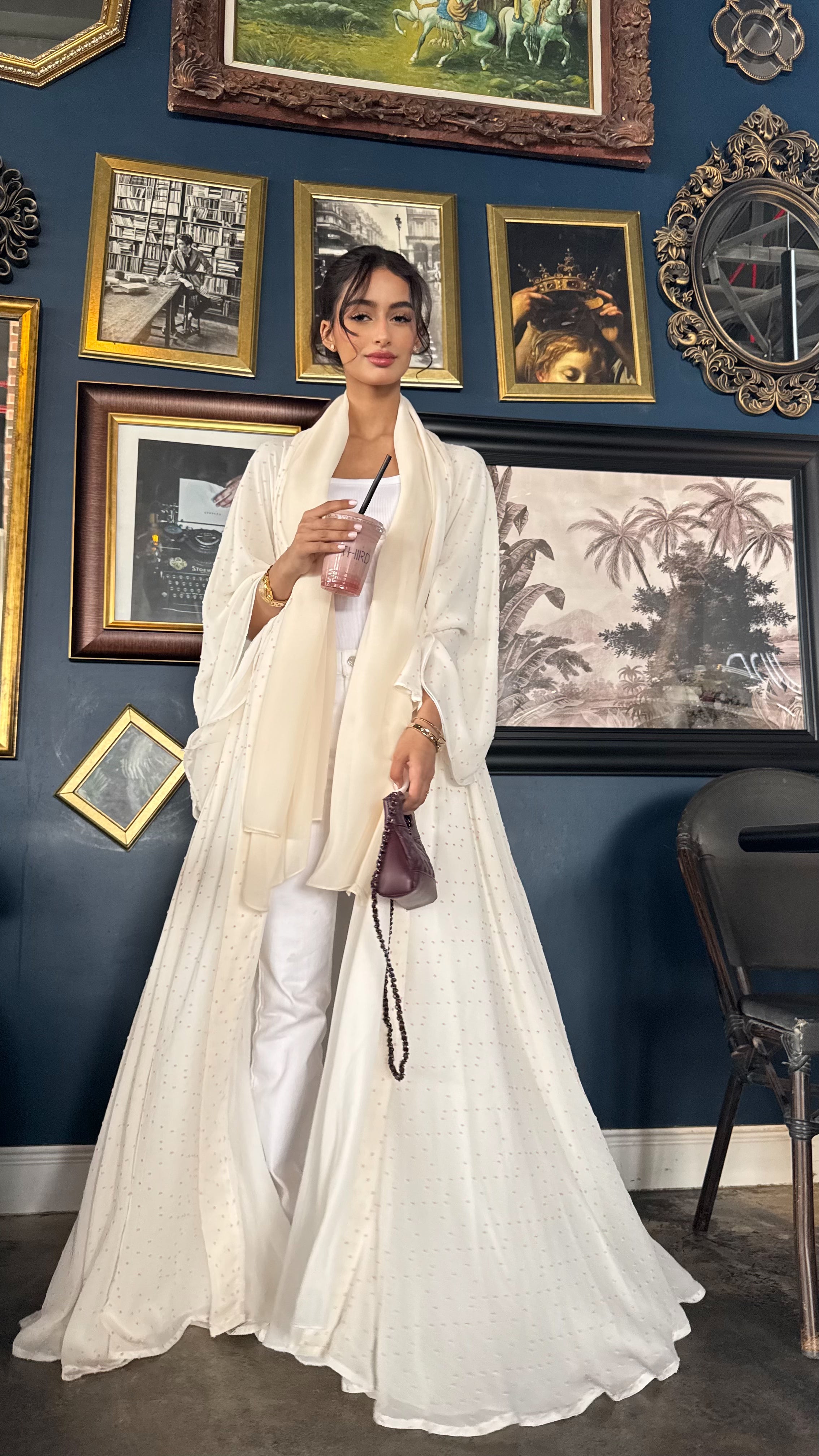 MW1441 - عباية دبل كلوش بأكمام فضافضة من الكريب الياباني - Aya