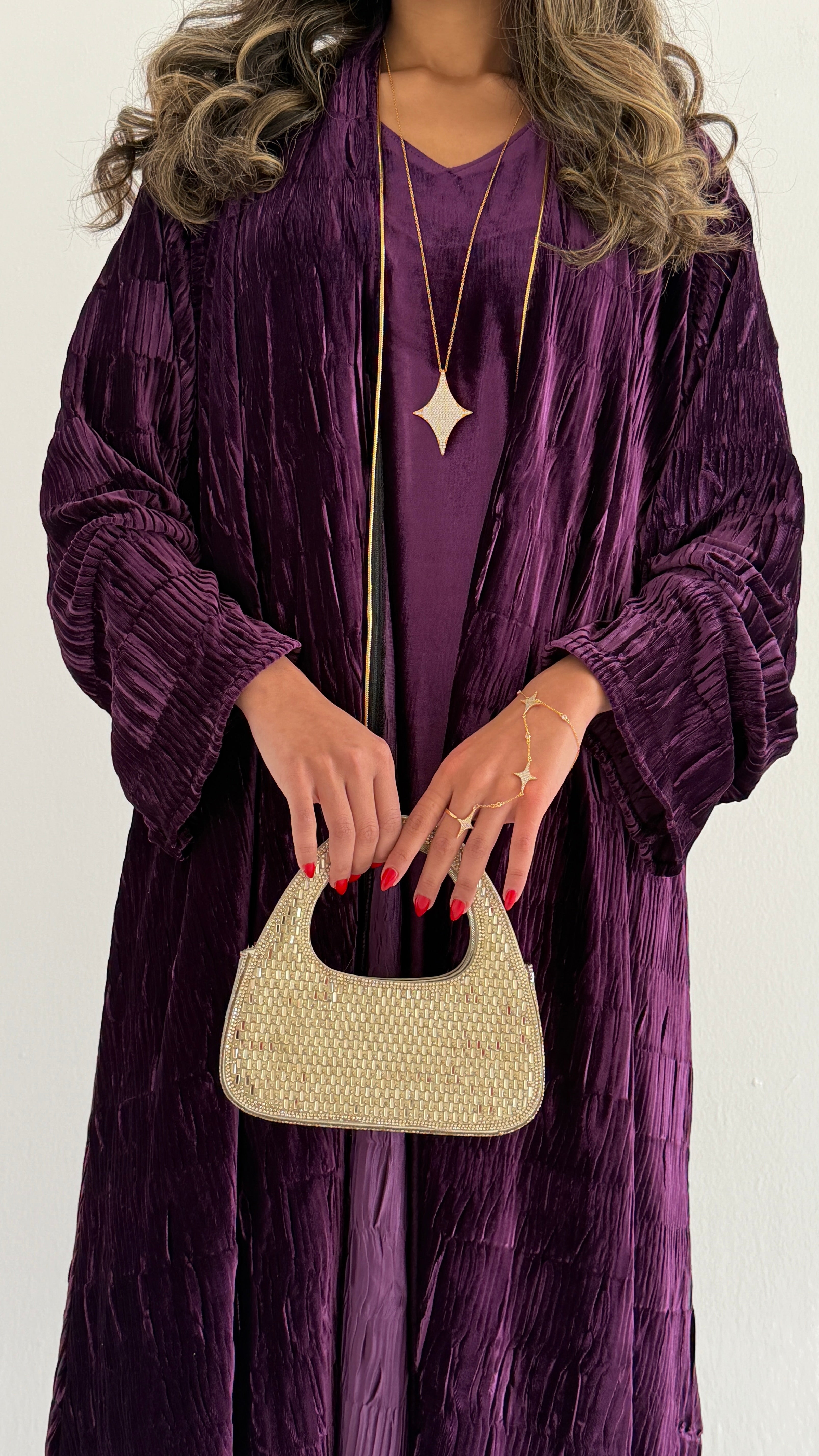 MWJ016 - جلابية شامواه مكسر بقطعتين فستان داخلي وقطعة من فوق - Aya