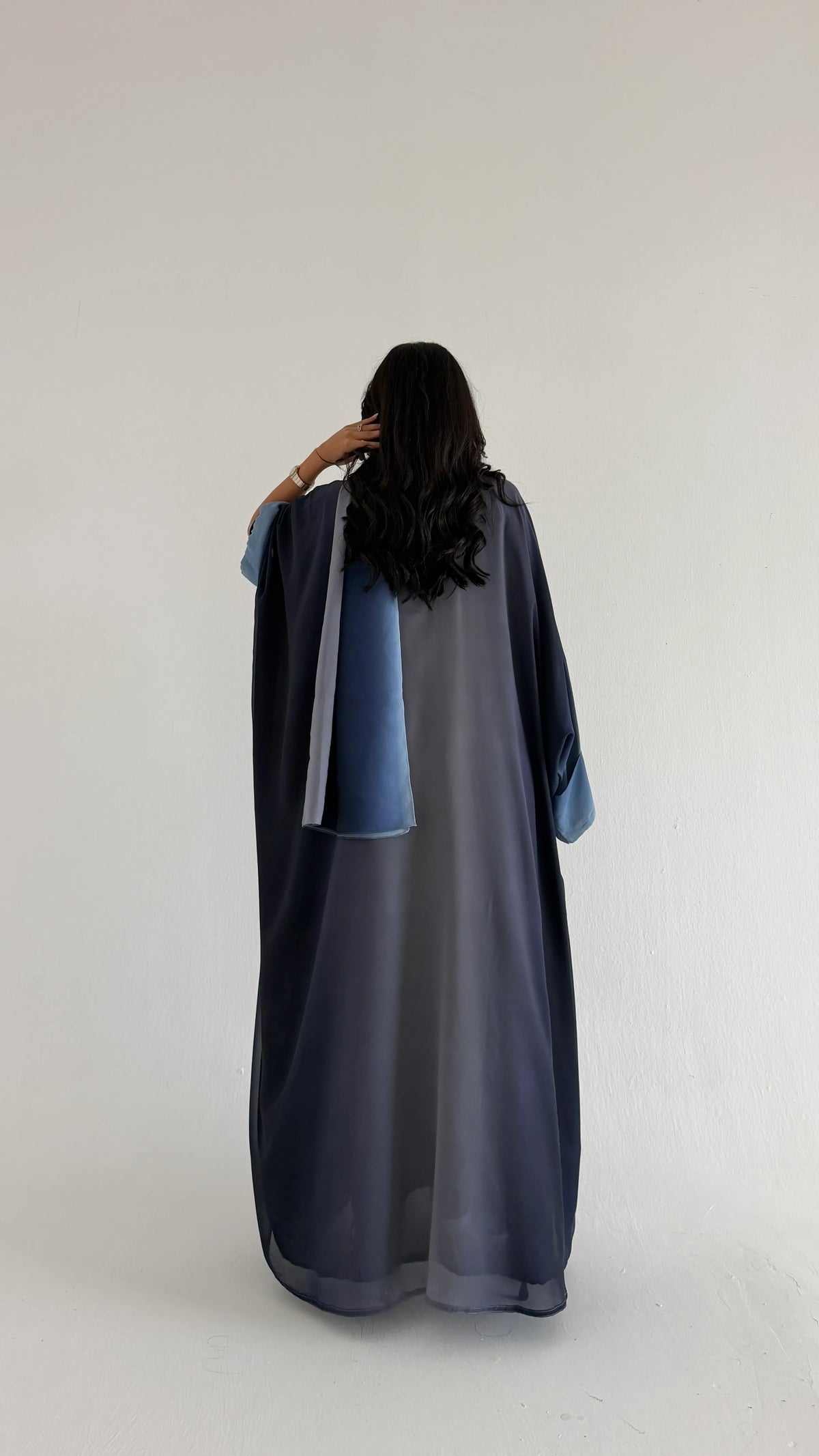 MWT5153 - عبايه شيفون مبطن كحلي اومبريه - Aya