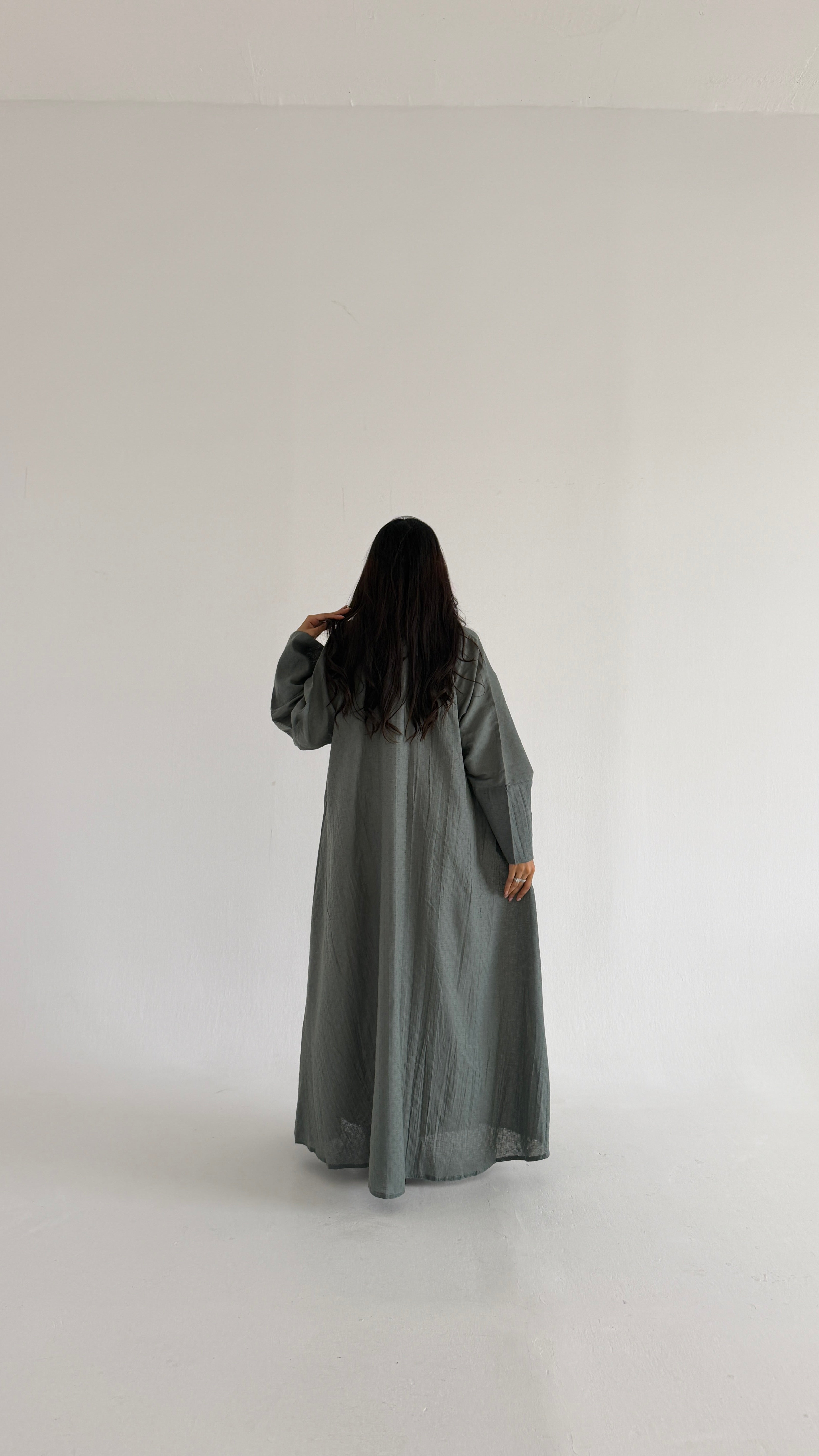 MWT5020 - قماش لينن زيتي فاتح قصة ربع كلوش - Aya