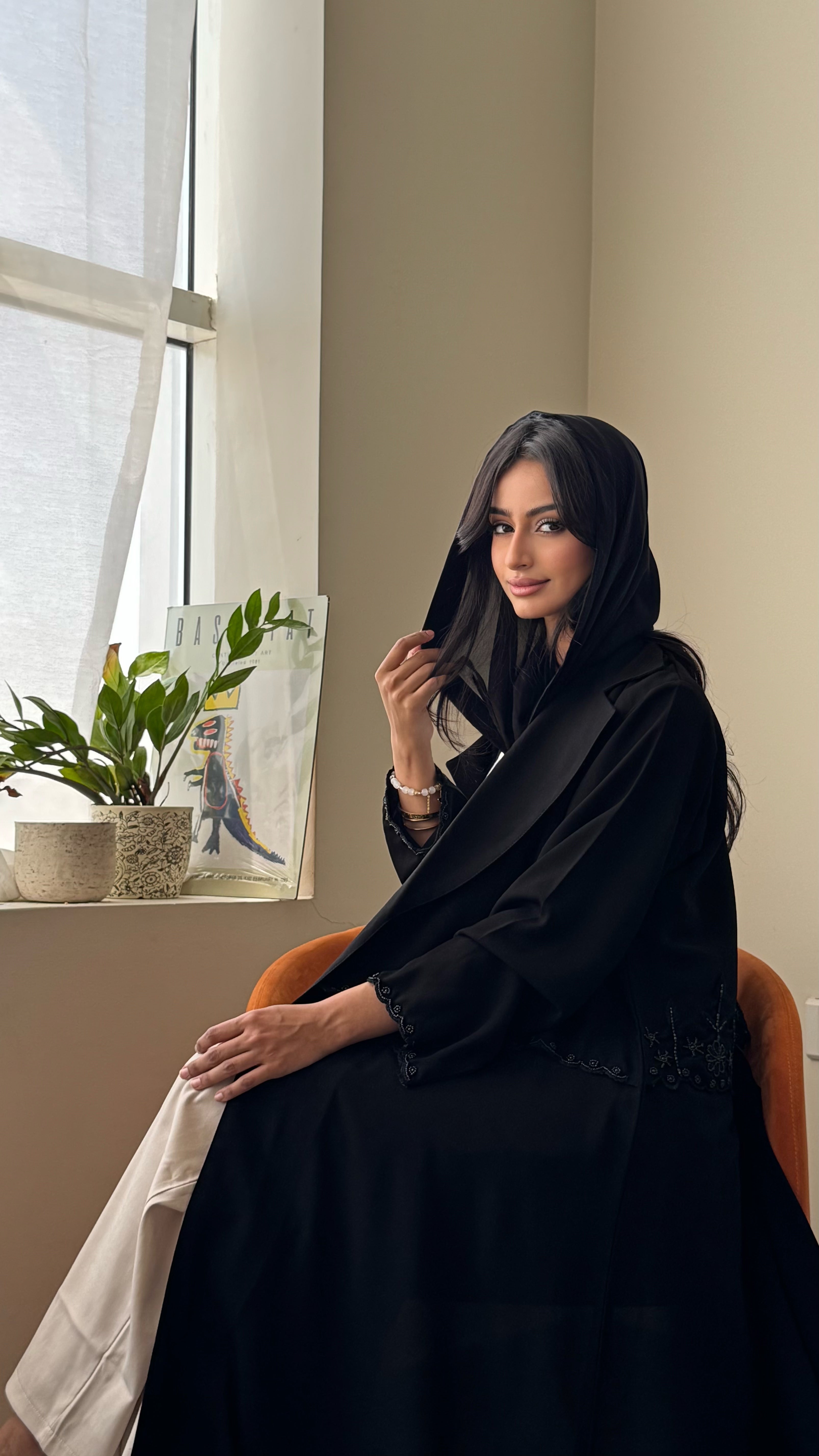 MW1635 - عباية سوداء بتطريز أسود | Black Abaya with Black Embroidery - Aya