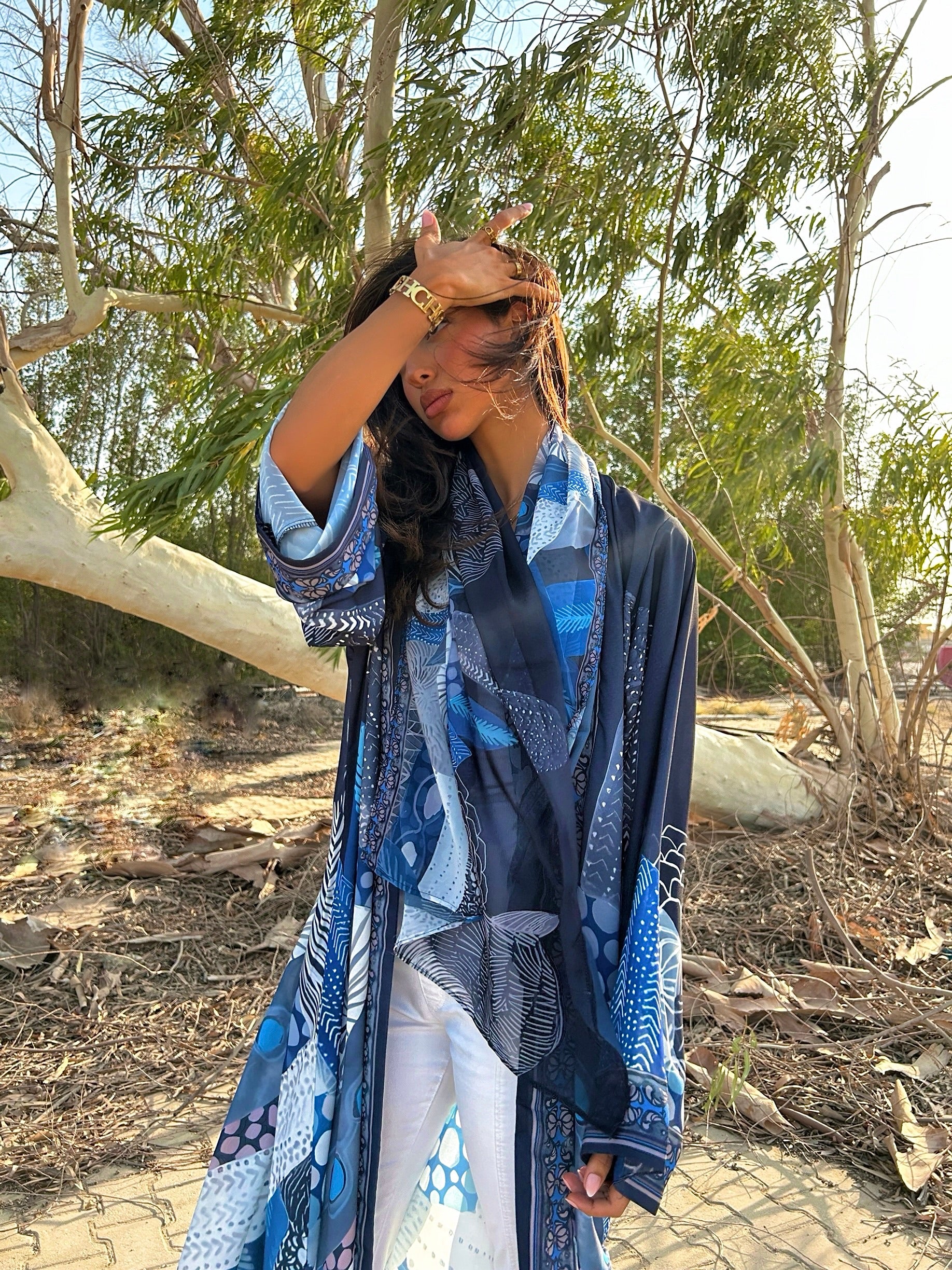 MW1551 - Navy Garden | عباية مطبوعة صيفية - Aya