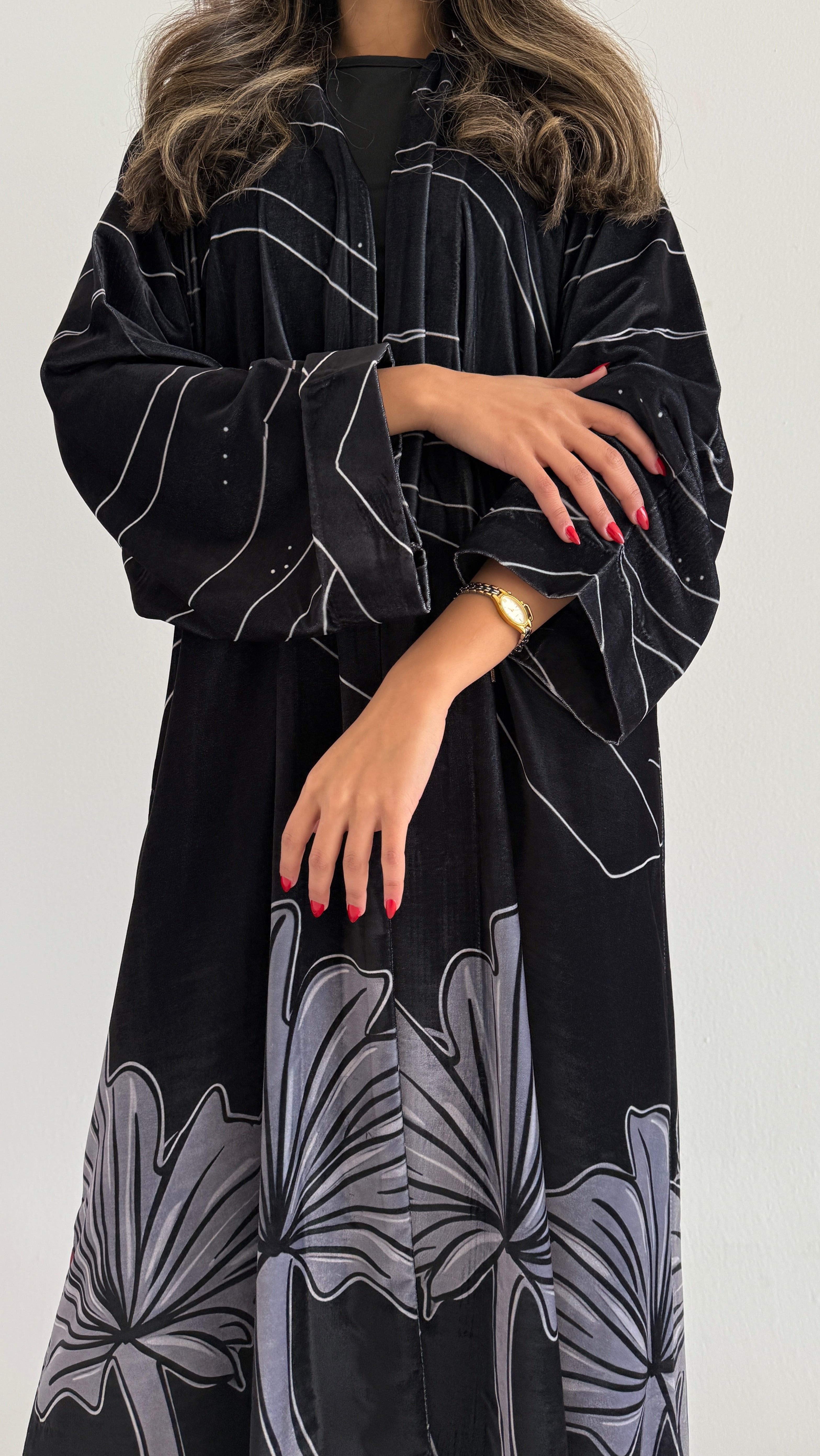 MWT754 - عباية مخمل برينت - Aya