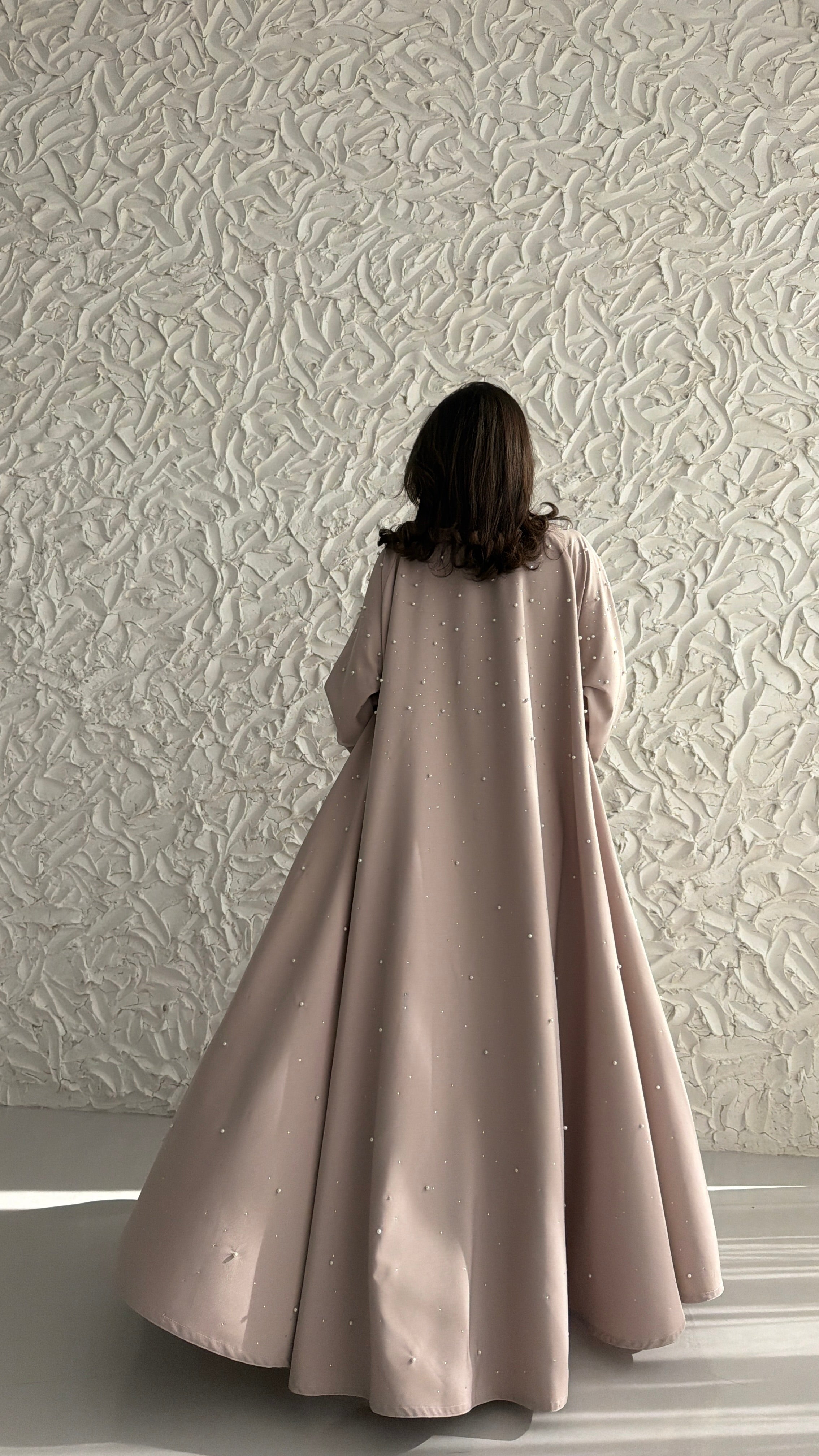 MW2064 - عبايه كريب دبل كلوش مع اضافة اللولو - Aya