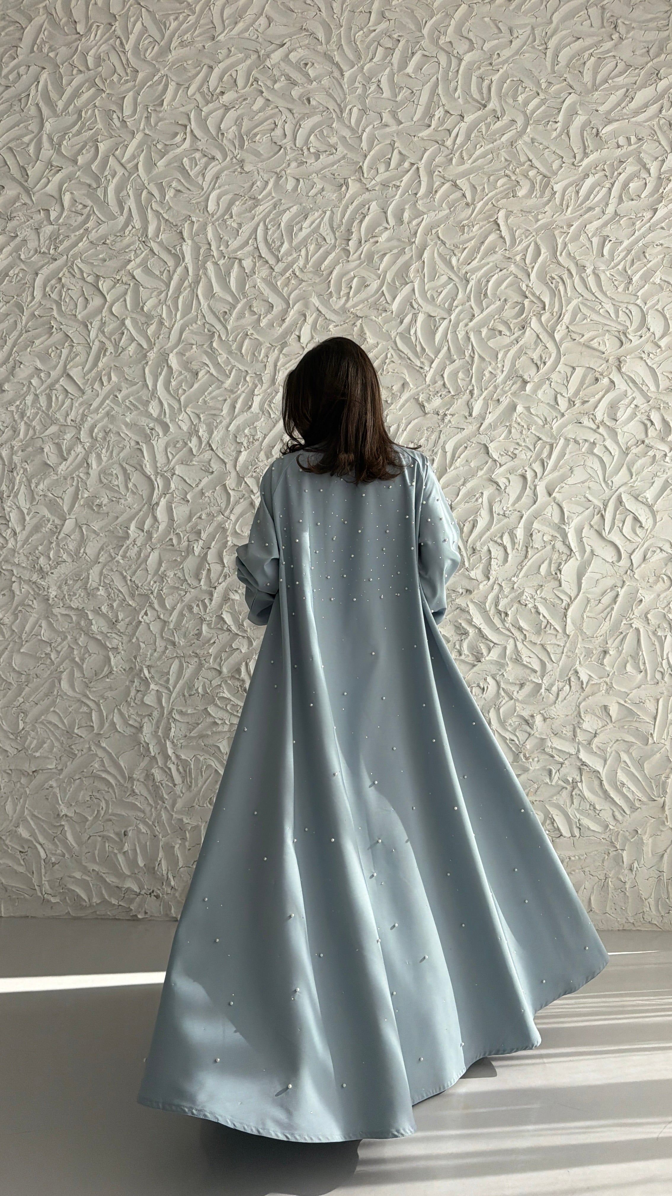 MW2065 - عبايه كريب دبل كلوش مع اضافة اللولو - Aya