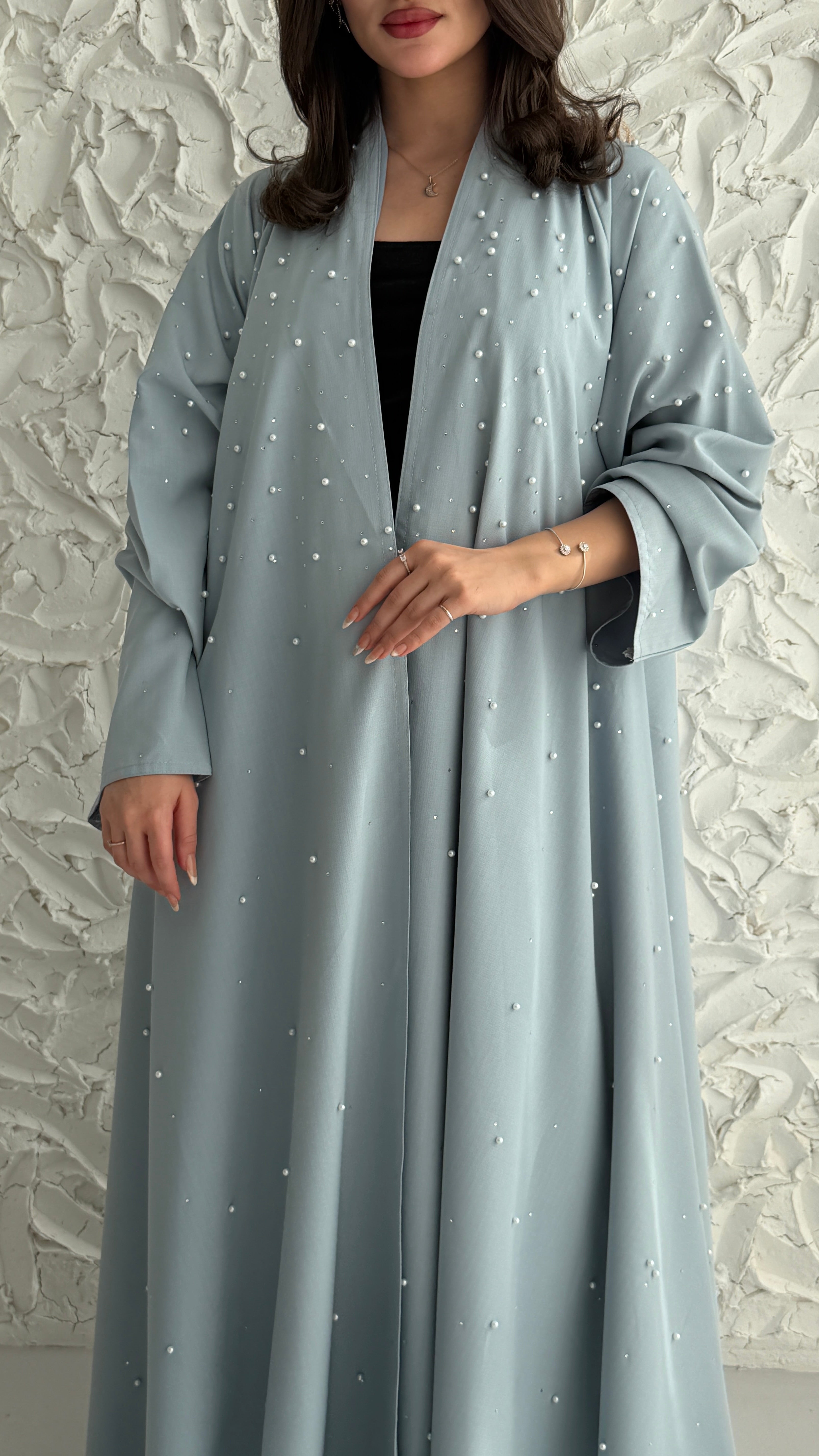 MW2065 - عبايه كريب دبل كلوش مع اضافة اللولو - Aya