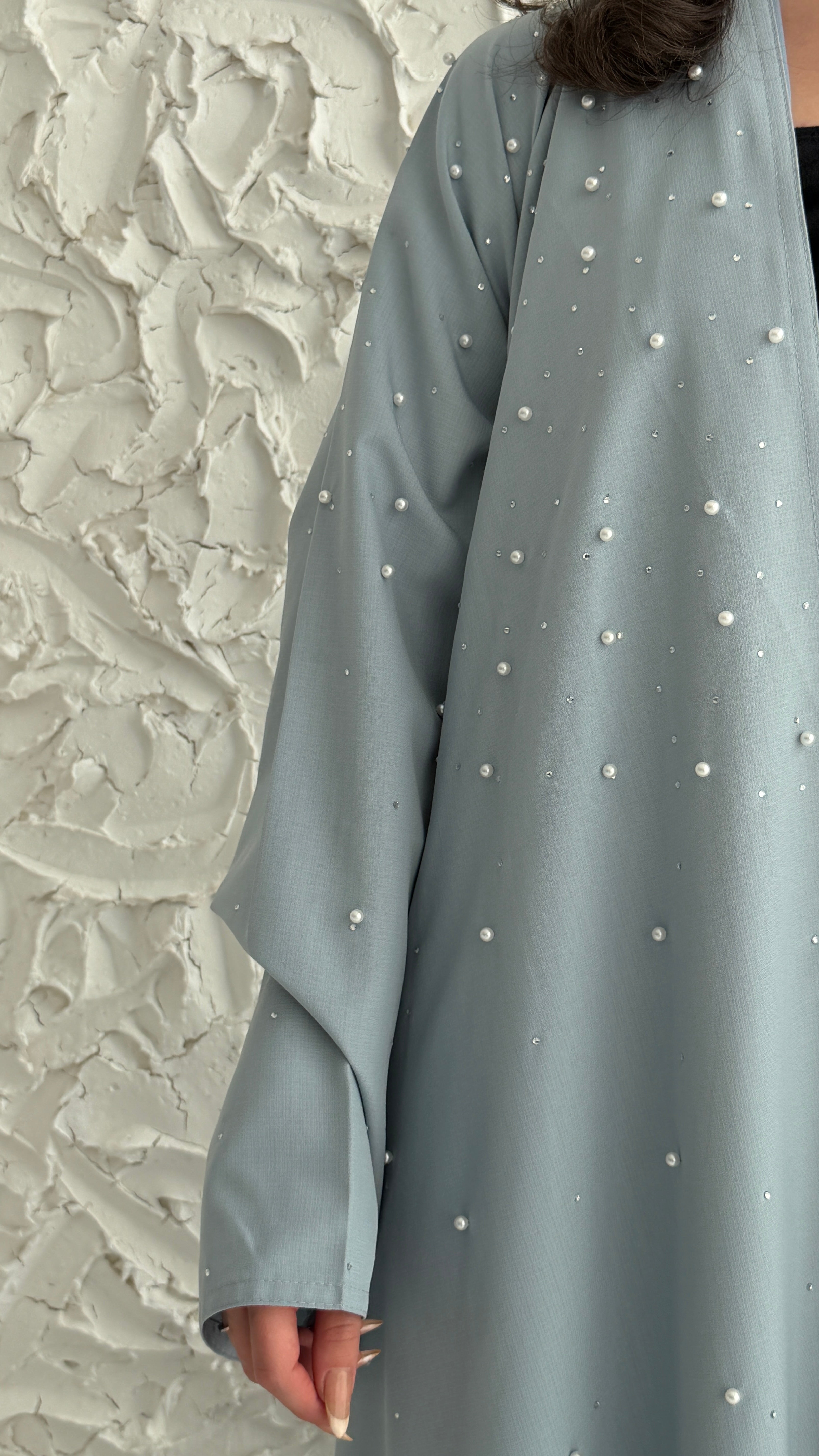 MW2065 - عبايه كريب دبل كلوش مع اضافة اللولو - Aya