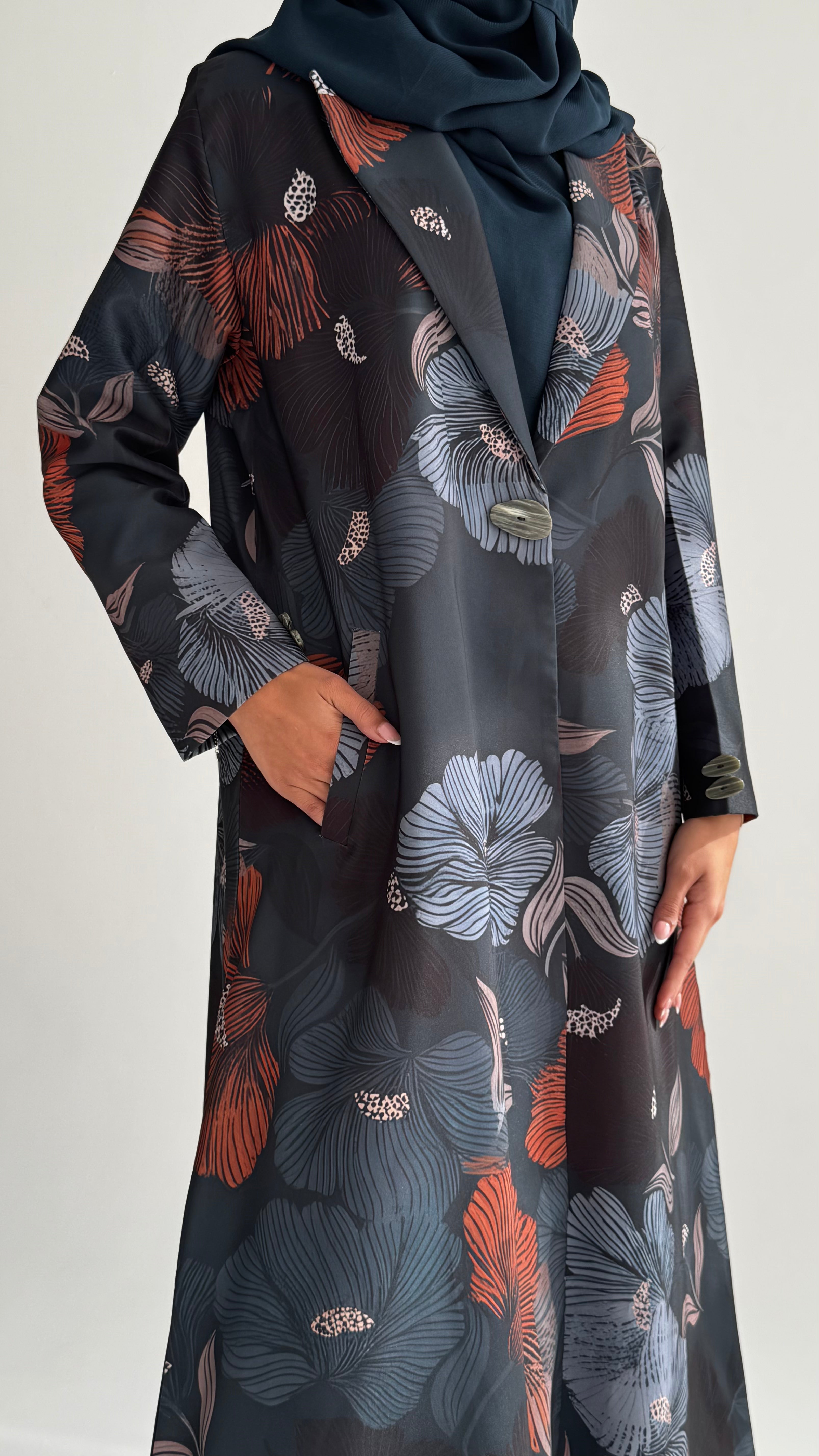 MWT842 - عباية بليزر طباعة | Printed Blazer Abaya - Aya