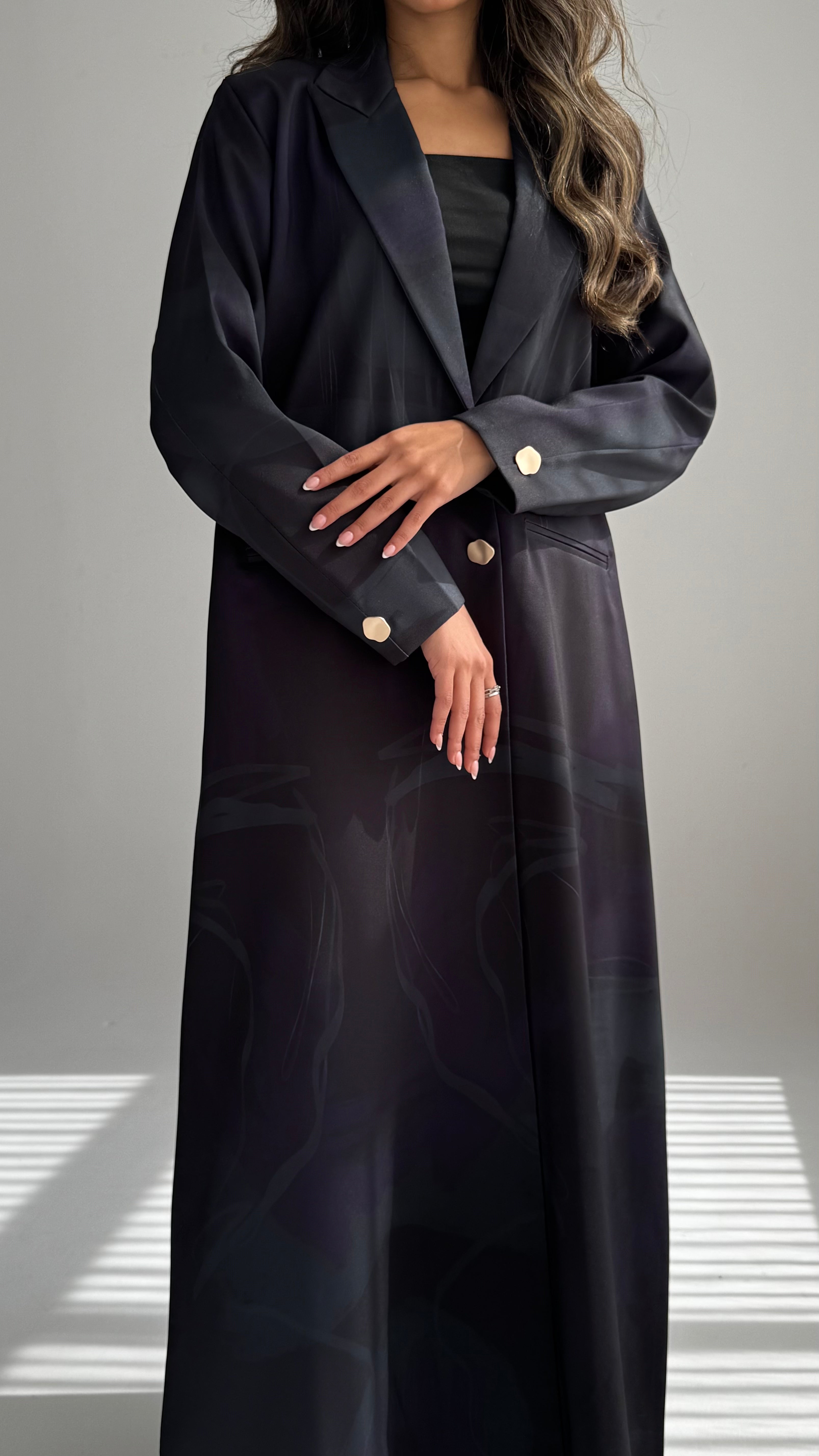 MWT836 - عباية بليزر طباعة | Printed Blazer Abaya - Aya