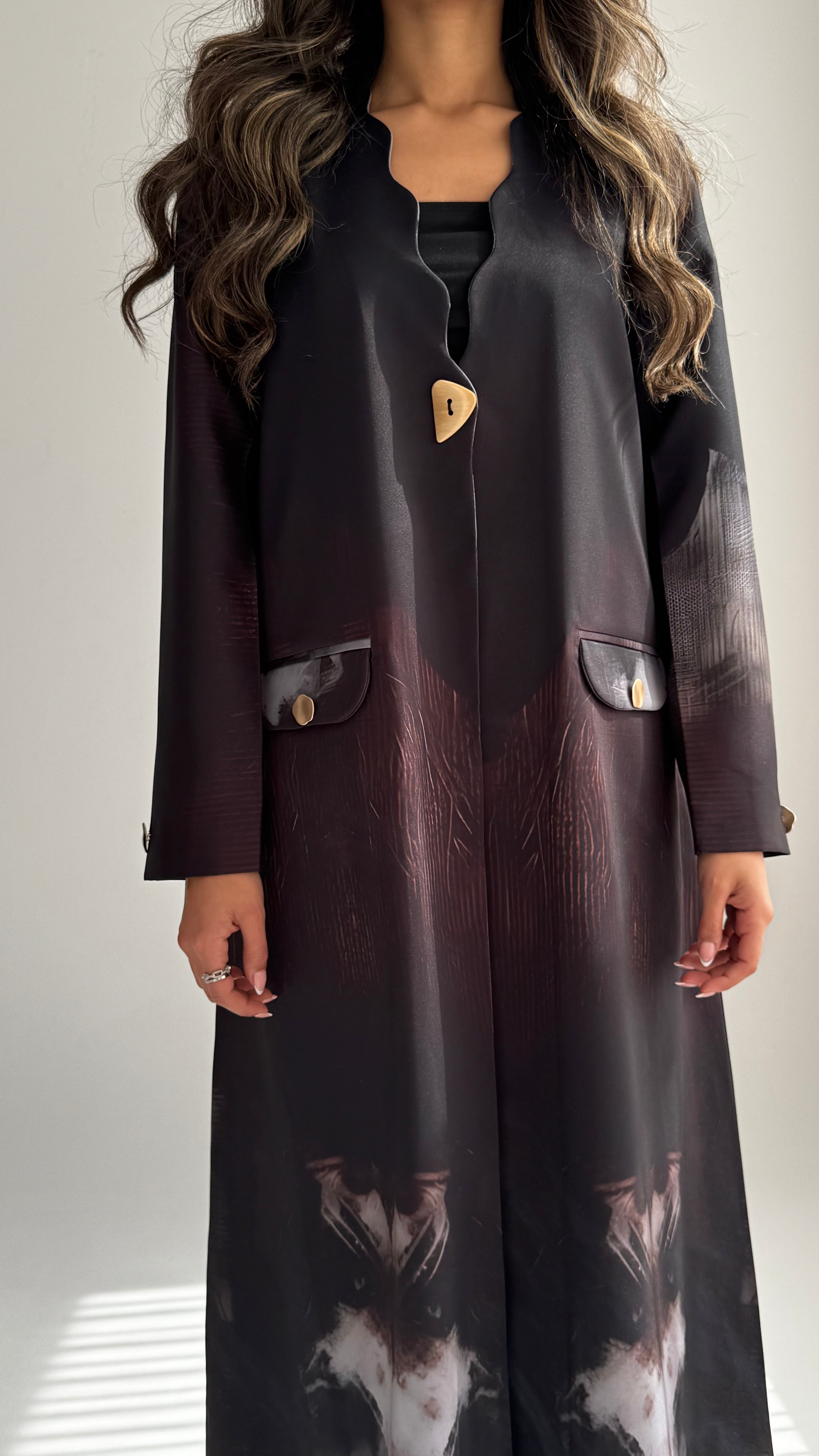 MWT839 - عباية بليزر طباعة | Printed Blazer Abaya - Aya