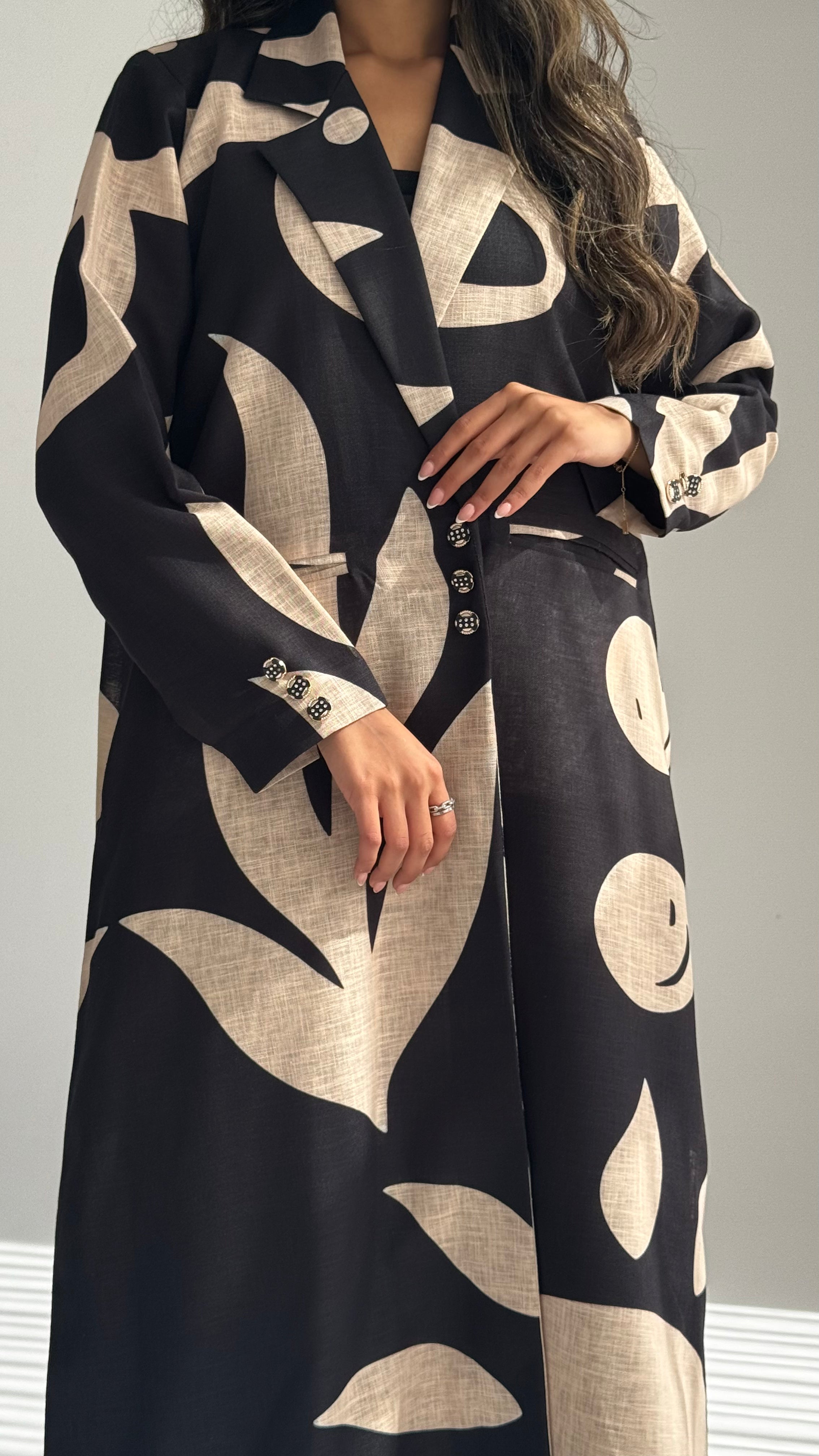 MWT837 - عباية بليزر طباعة | Printed Blazer Abaya - Aya