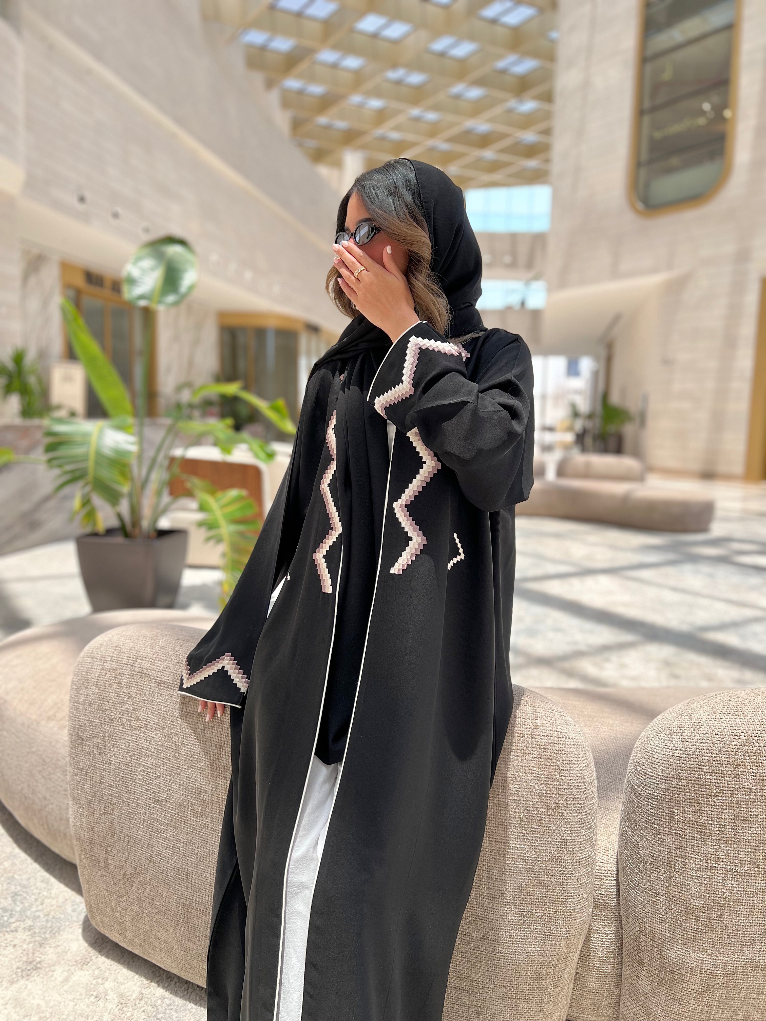 MW1603 - عباية سوداء بتطريز ملوّن | Black Abaya with Colorful Embroidery - Aya