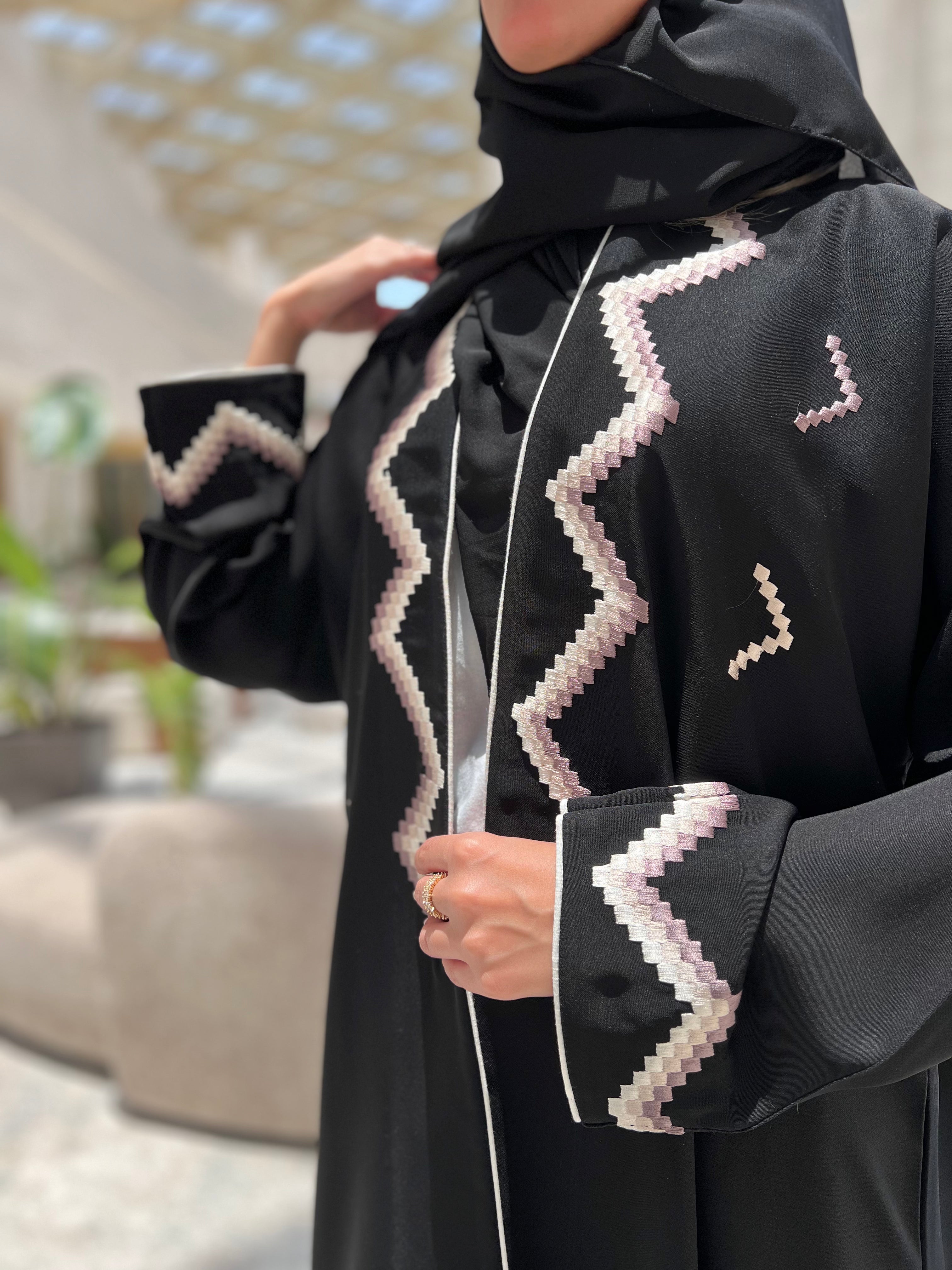 MW1603 - عباية سوداء بتطريز ملوّن | Black Abaya with Colorful Embroidery - Aya