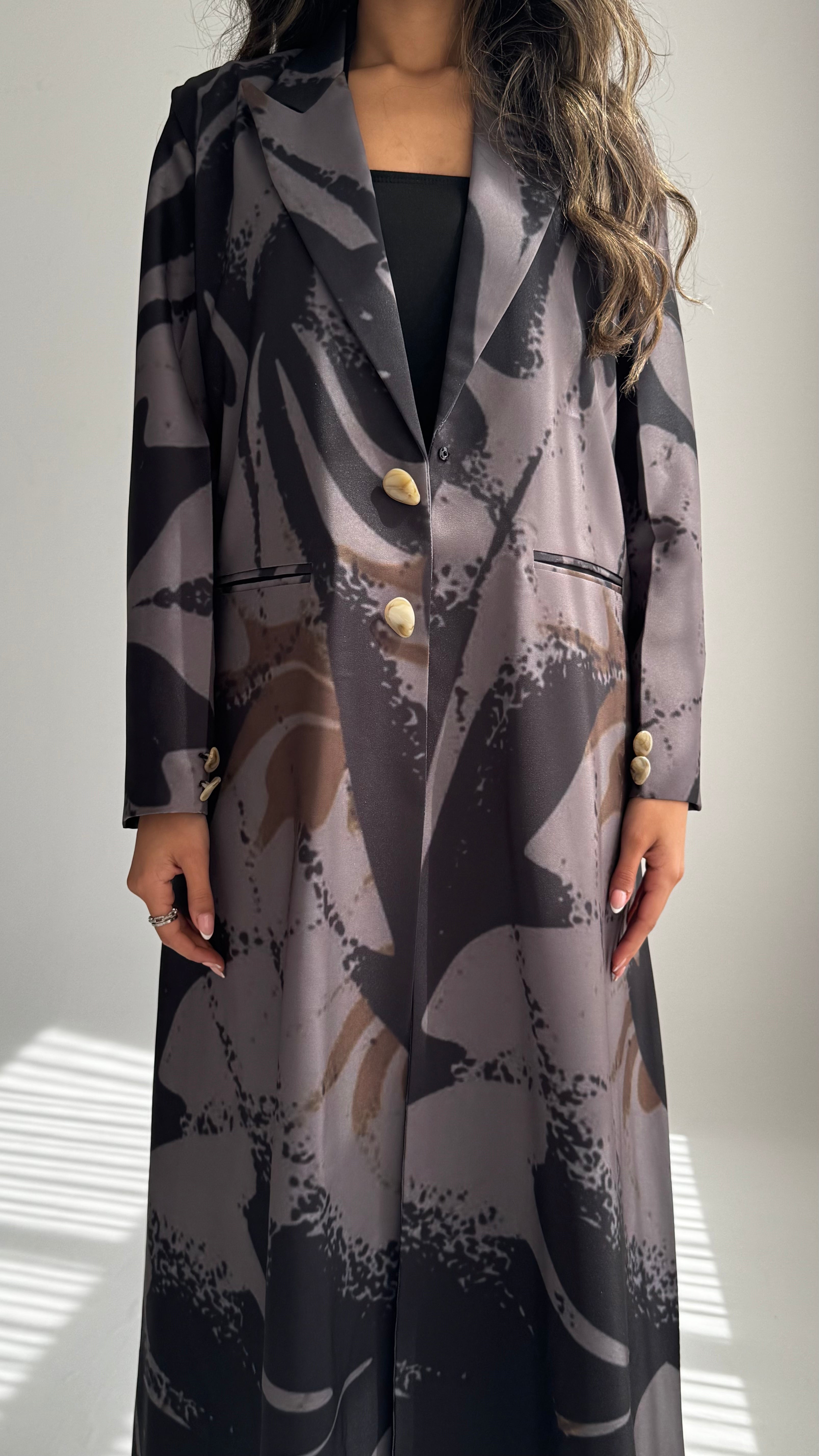 MWT841 - عباية بليزر طباعة | Printed Blazer Abaya - Aya