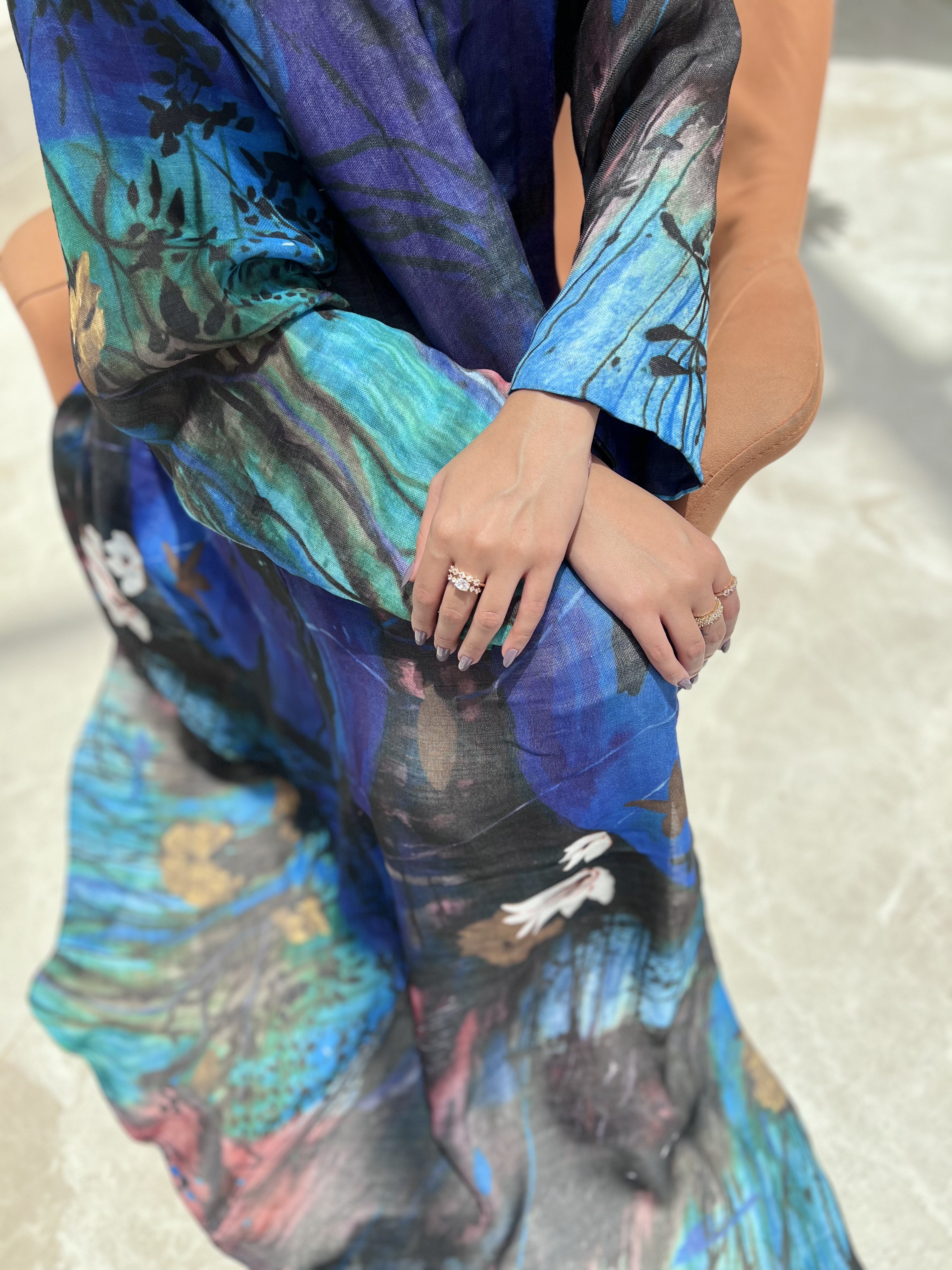 MW1626 - عباية لنن مشجر-Printed Linen - Aya