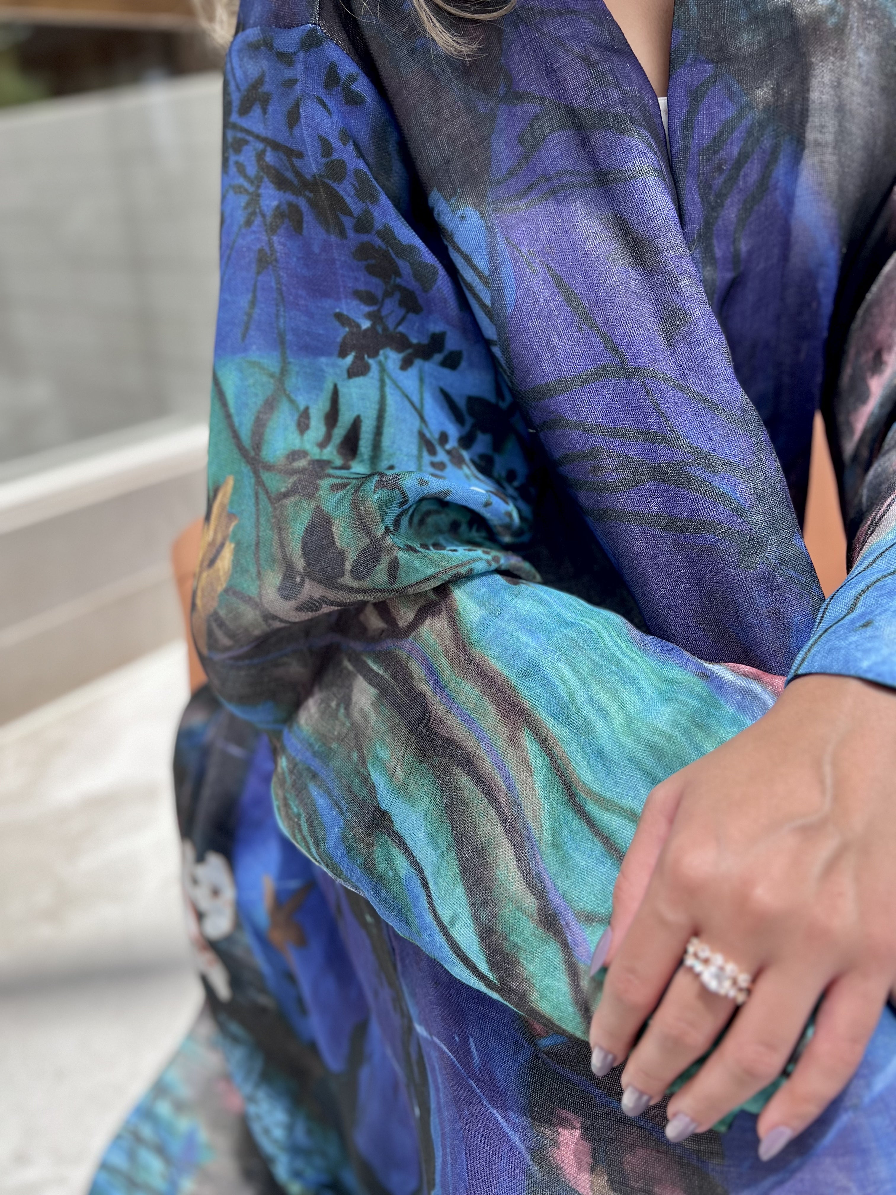MW1626 - عباية لنن مشجر-Printed Linen - Aya