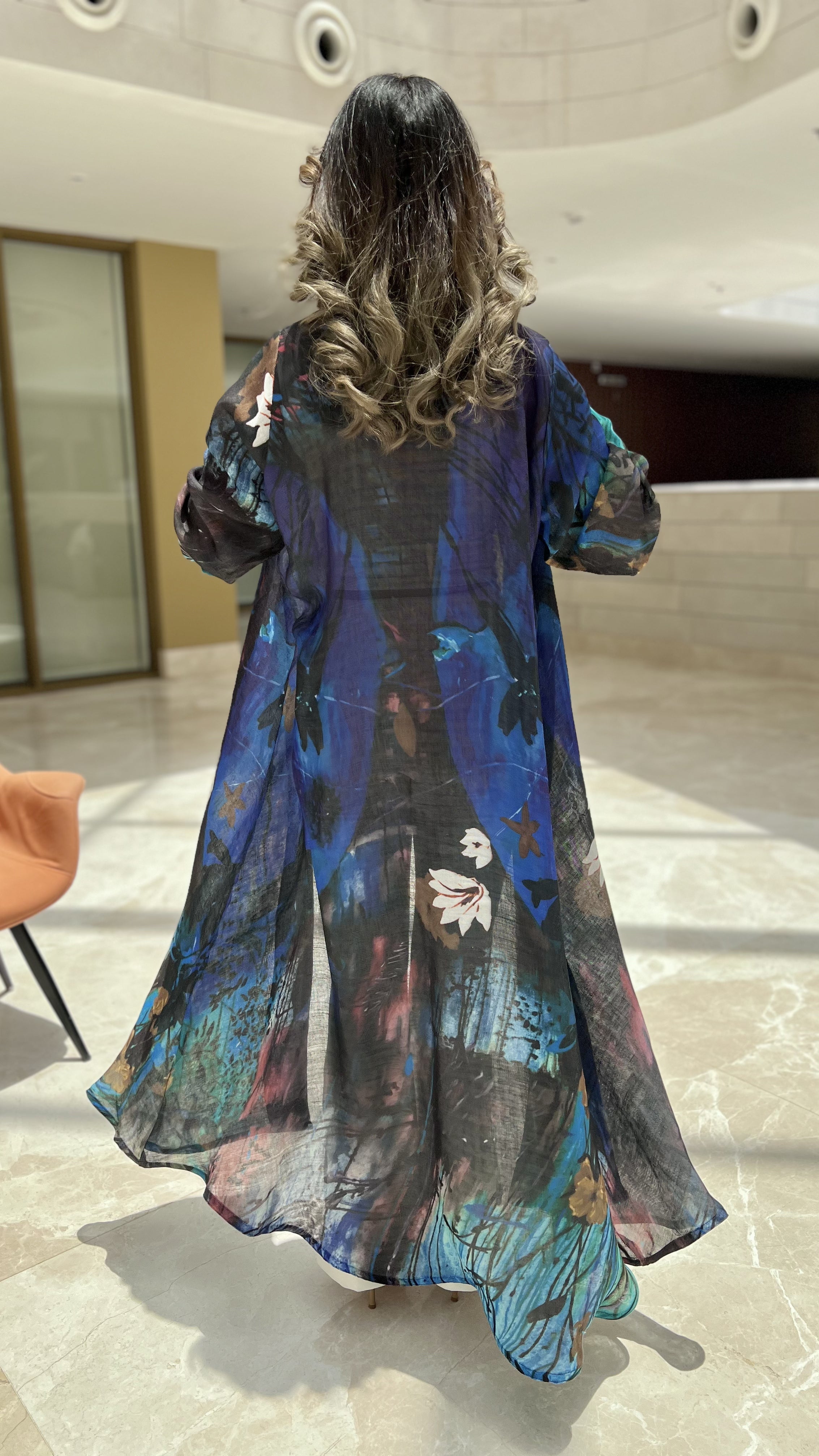 MW1626 - عباية لنن مشجر-Printed Linen - Aya