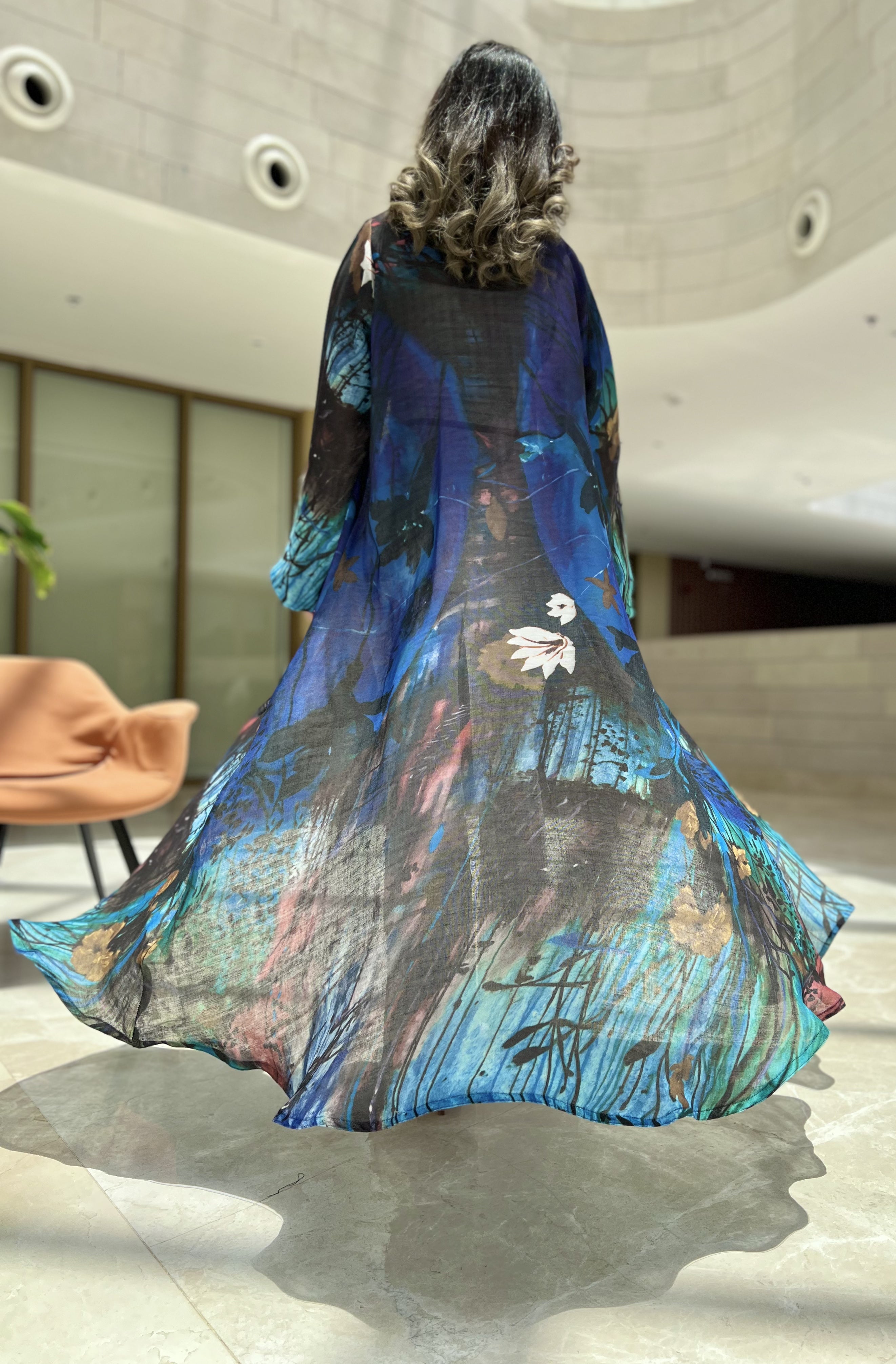 MW1626 - عباية لنن مشجر-Printed Linen - Aya