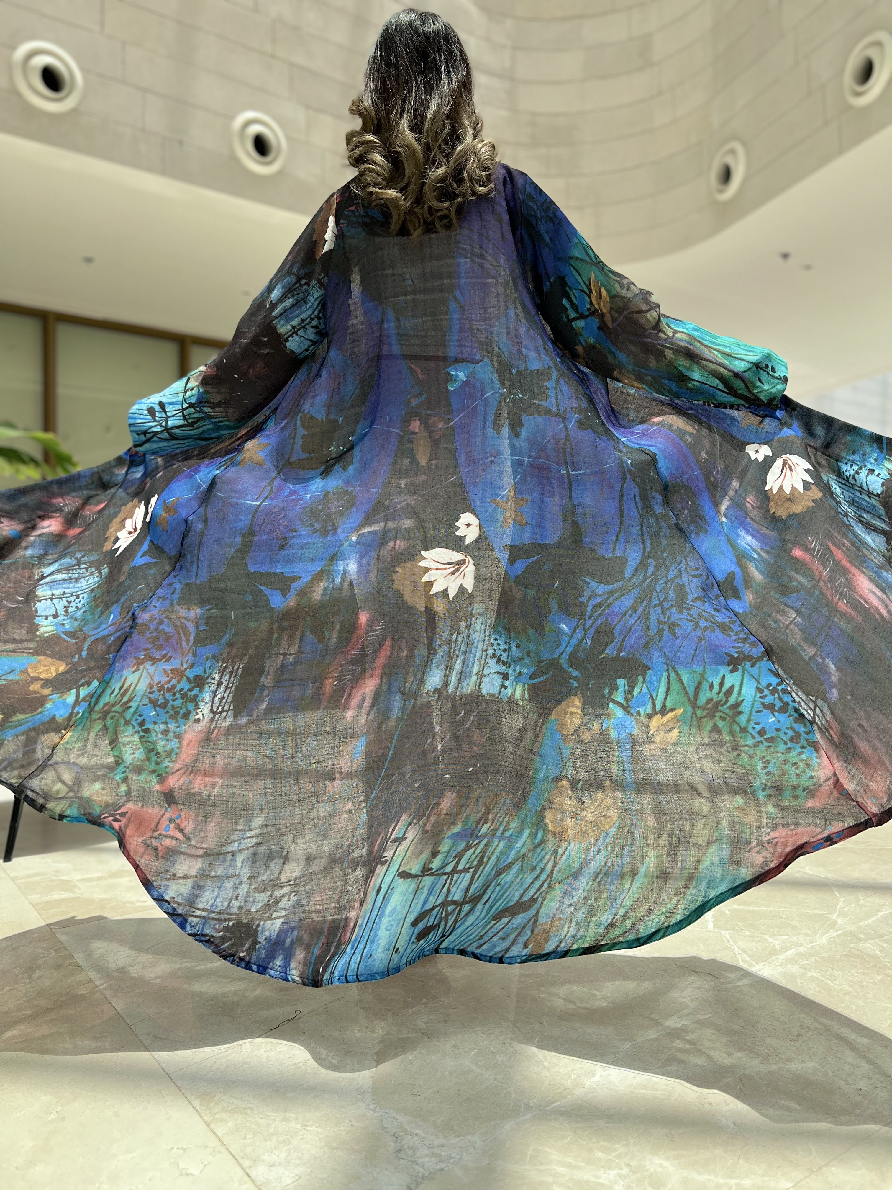 MW1626 - عباية لنن مشجر-Printed Linen - Aya