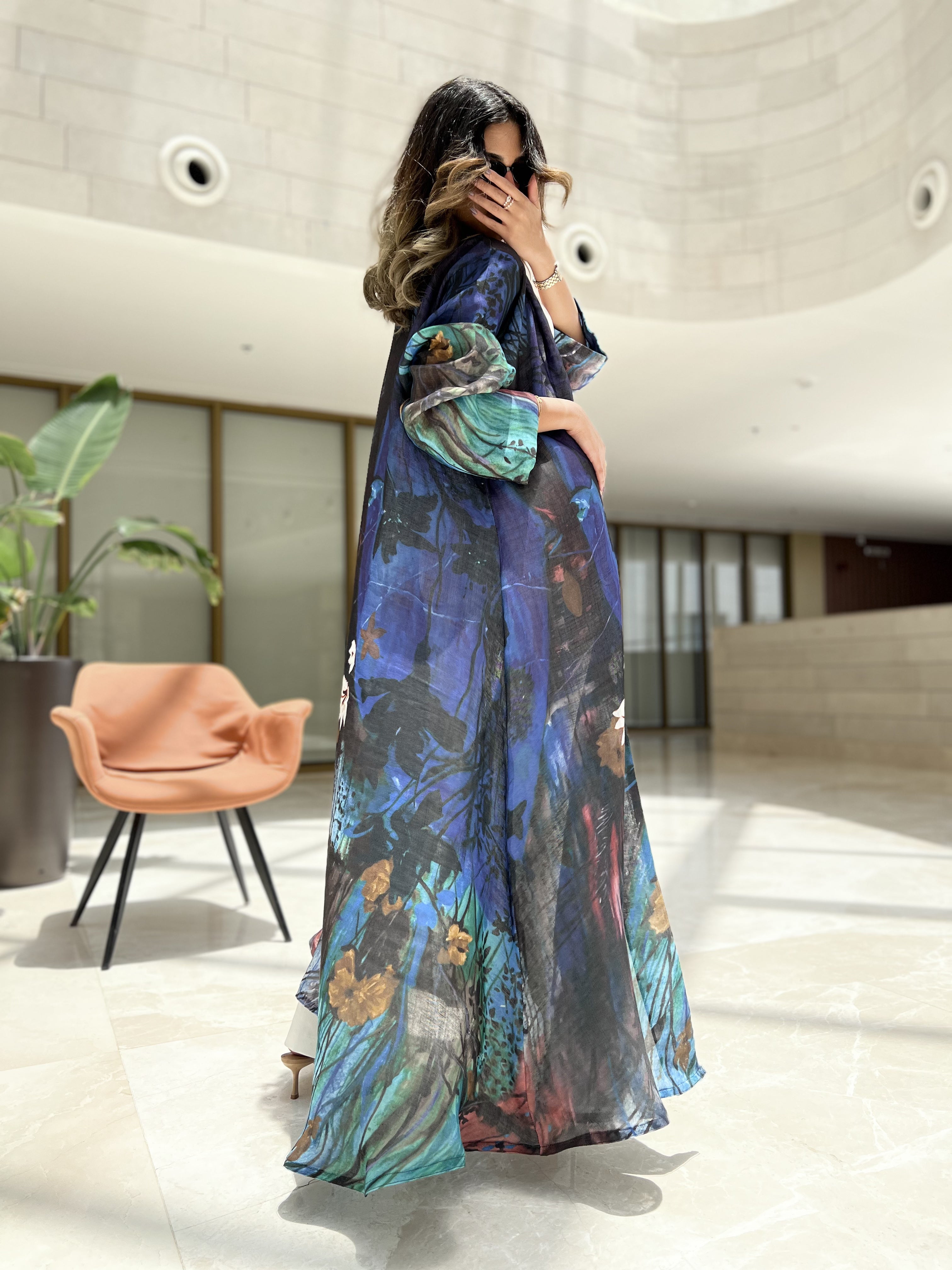 MW1626 - عباية لنن مشجر-Printed Linen - Aya