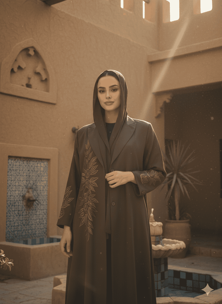 MWT520 - عباية بليزر بتطريز بني - Aya