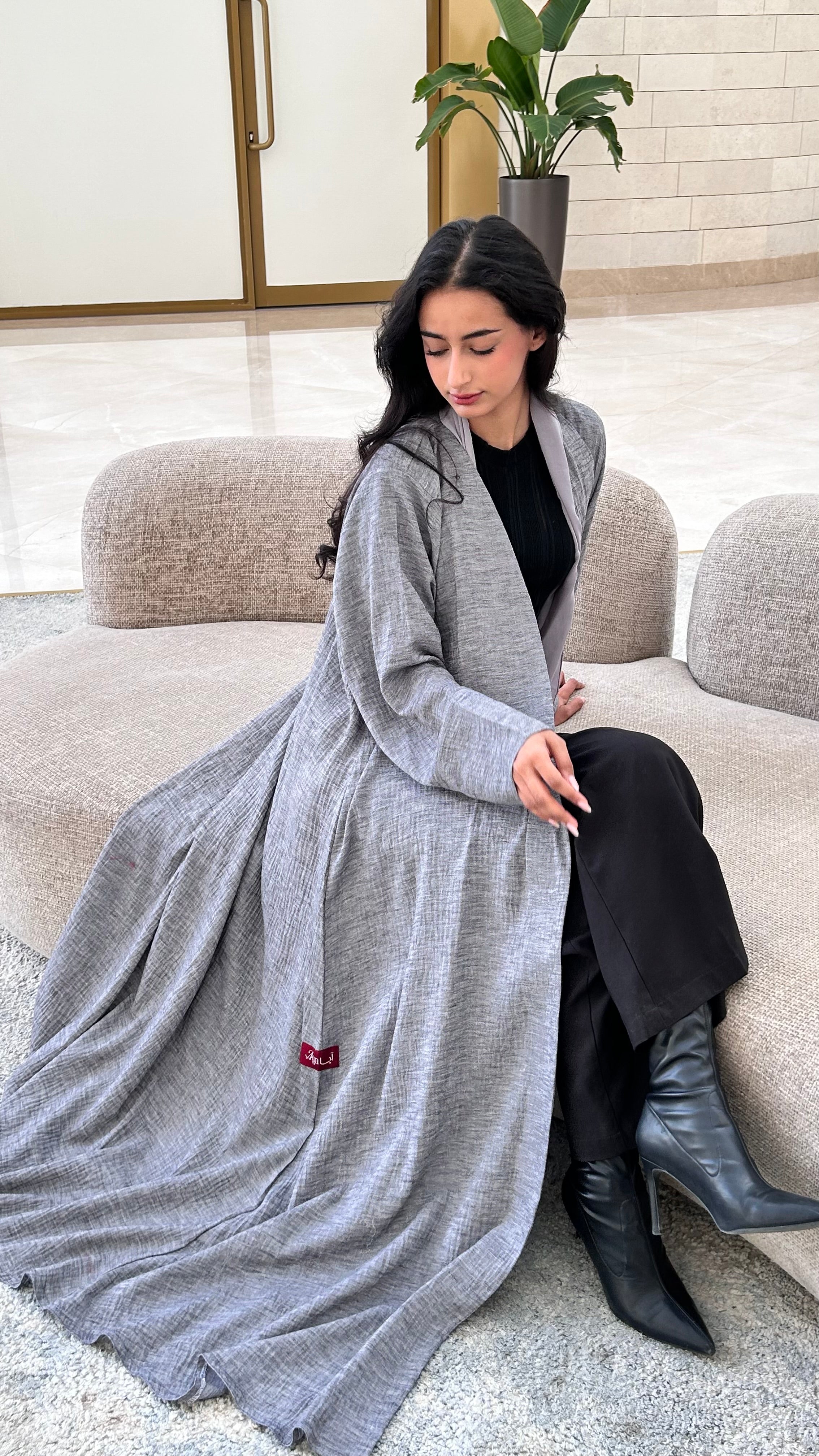 MWT530 - عباية رمادي لنن - Aya