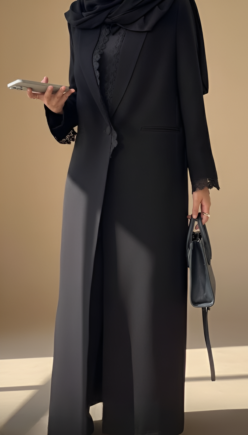 MWT902 - عباية سوداء كلوش بليزر - Aya