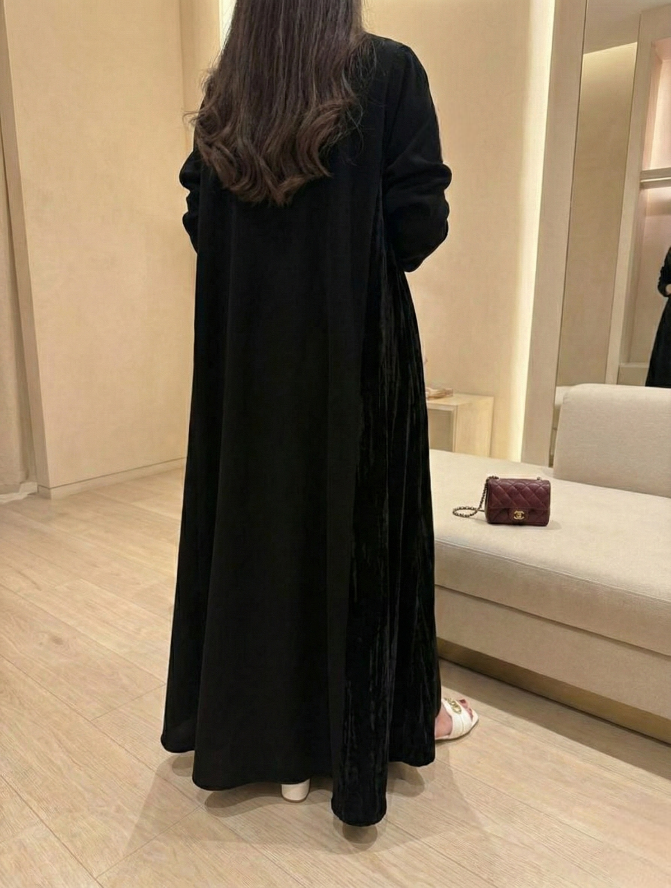 MWT908 - عباية سوداء كريب سراميك - Aya