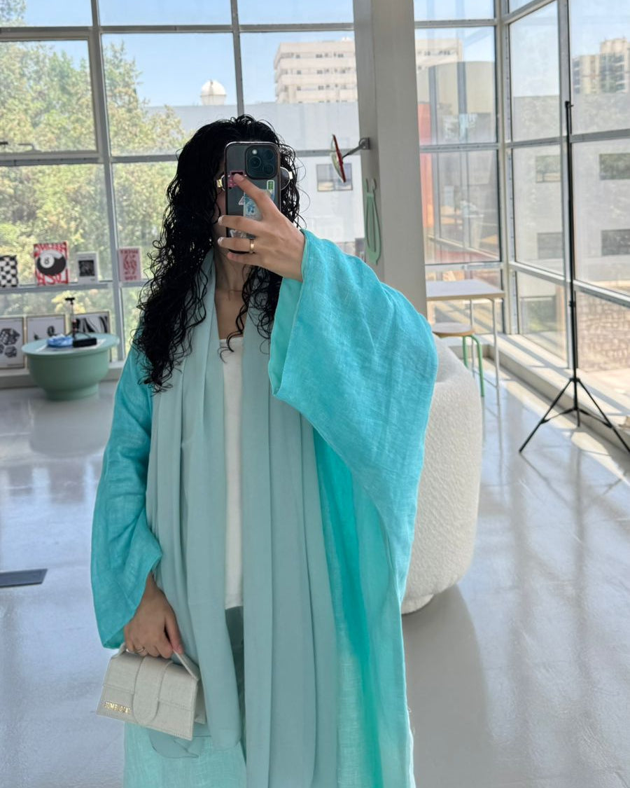 MW1493 - لينن سماوي فاتح أومبرية مبطن شيفون نص بيشت - Aya
