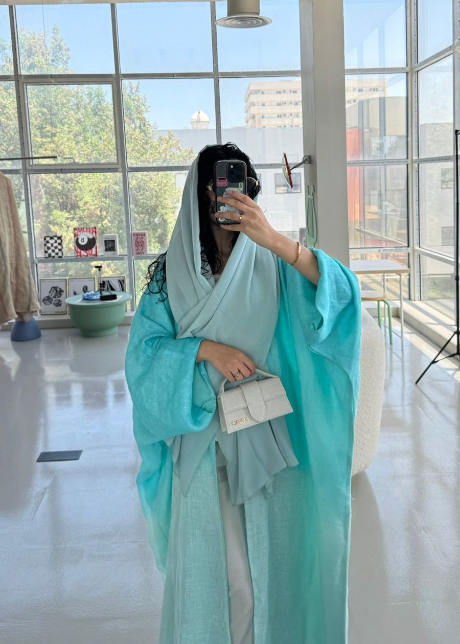 MW1493 - لينن سماوي فاتح أومبرية مبطن شيفون نص بيشت - Aya