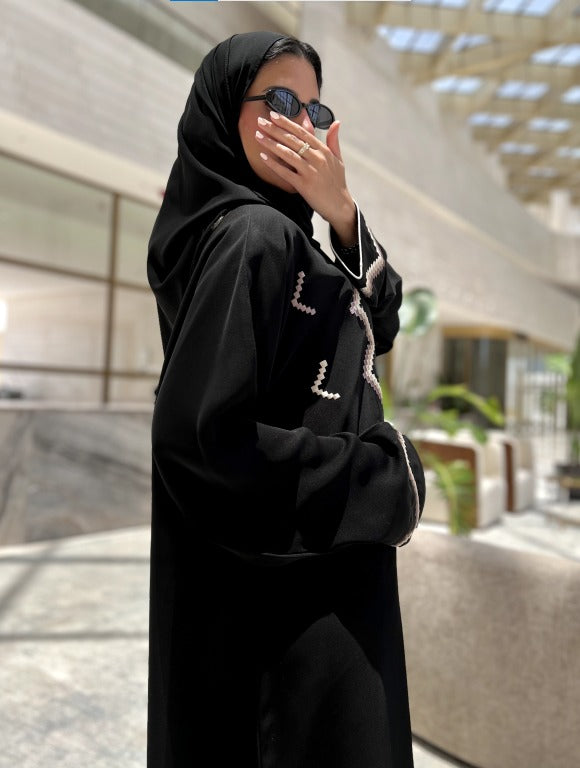 MW1603 - عباية سوداء بتطريز ملوّن | Black Abaya with Colorful Embroidery - Aya
